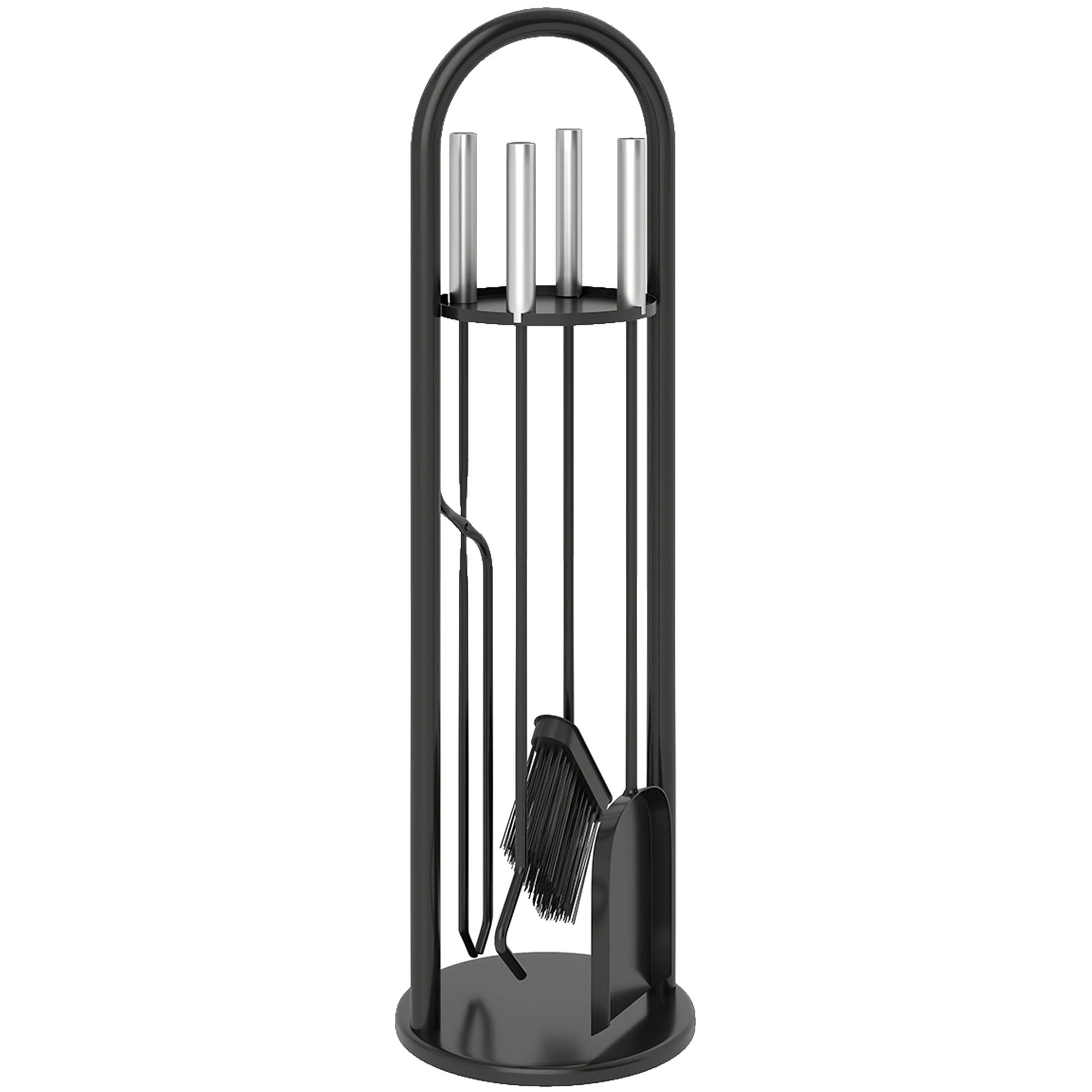 5 Piece Fireplace Companion Set Metal Fireside Tool Kit with Stand for Indoor Fireplace Silver