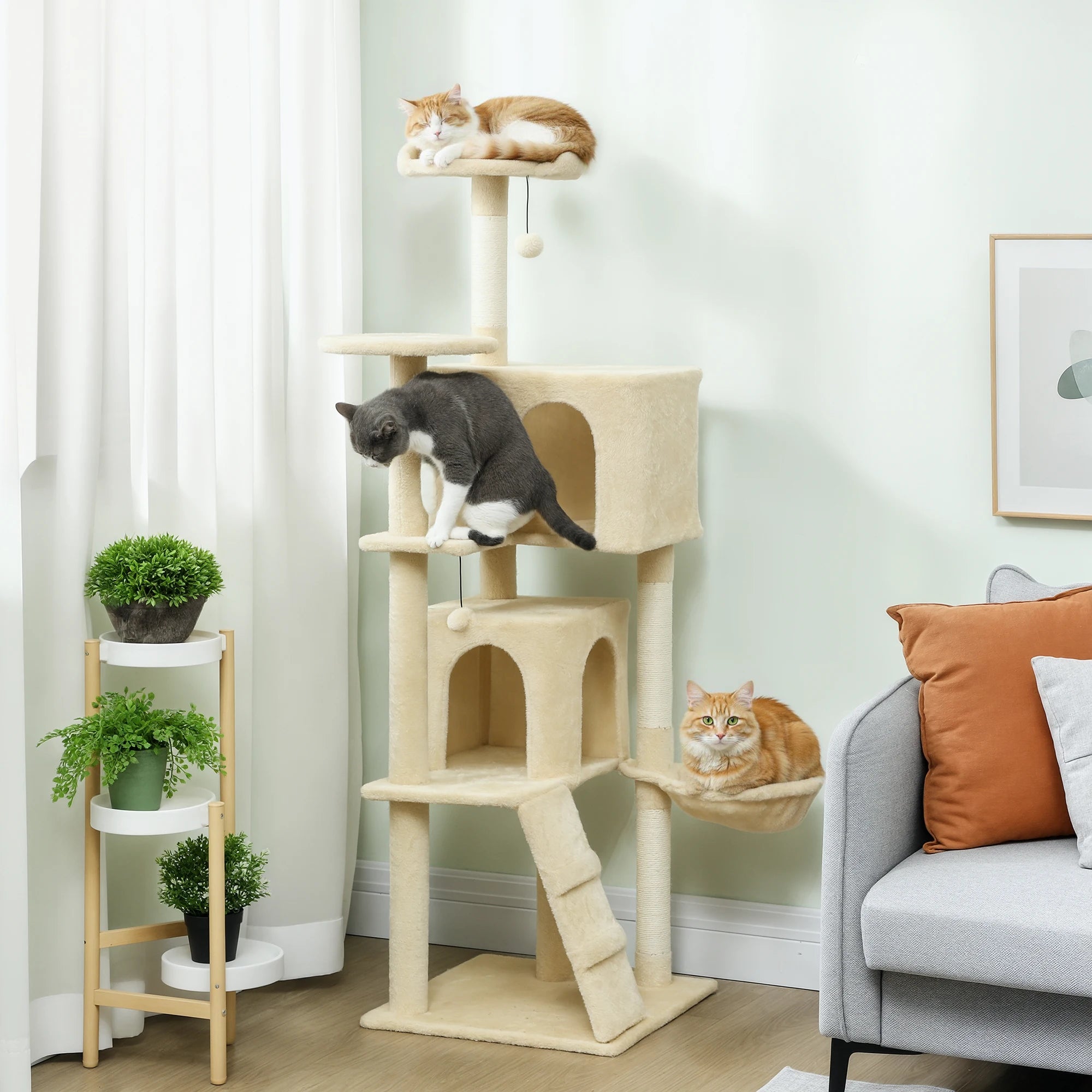 PawHut 160cm Cat Tree Tower Sisal Scratching Posts Condos Hammock Multi Level