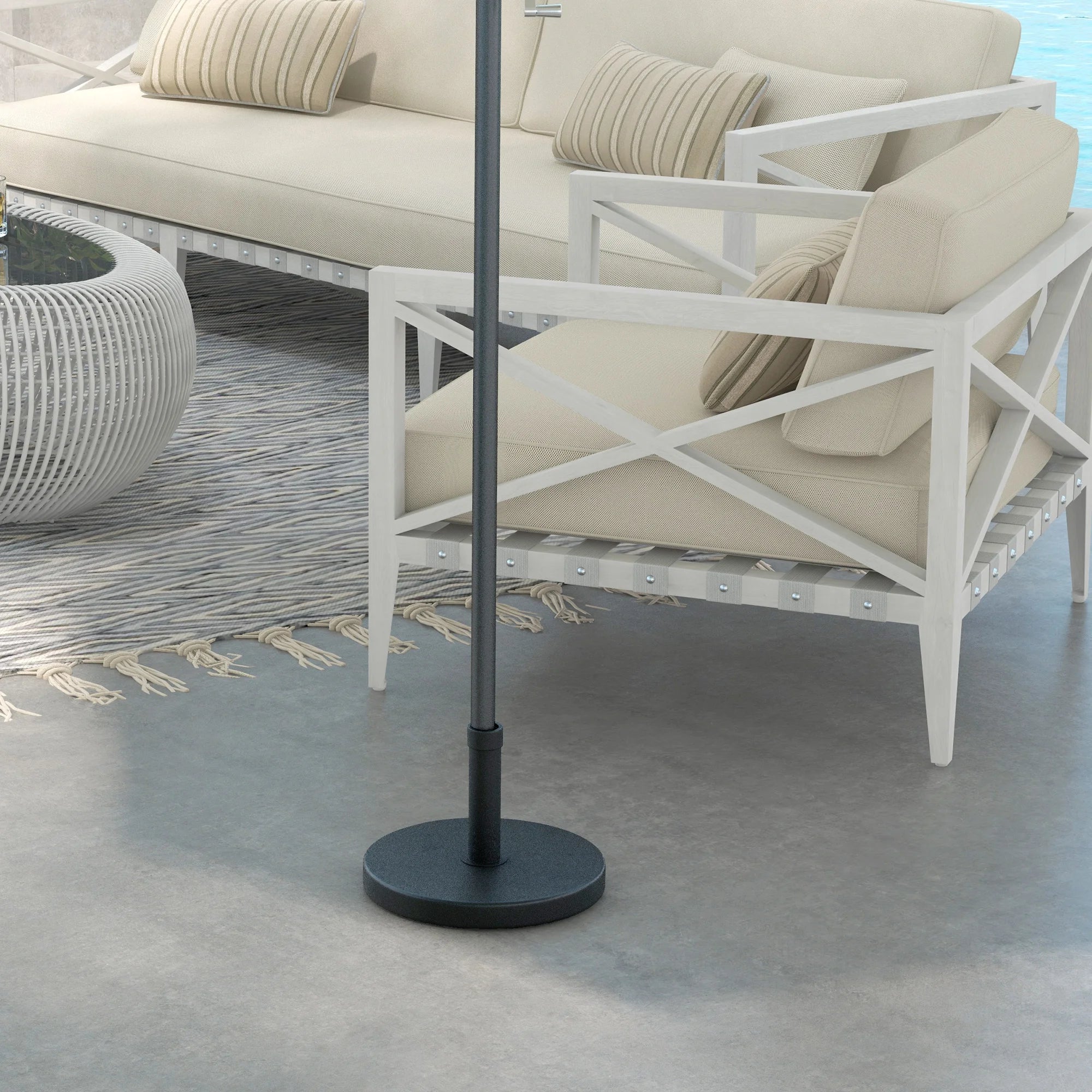15kg Concrete Parasol Base Round Umbrella Stand with Carry Handle Fits 24-38mm Poles Garden Patio Black 46.5cm