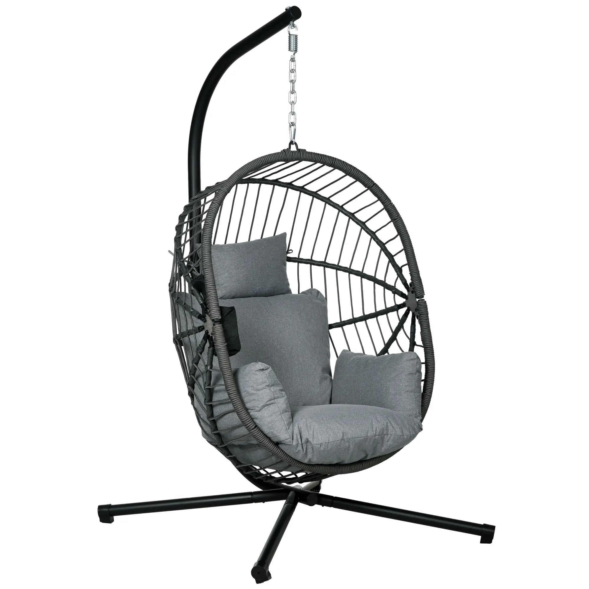 Hanging Egg Chair with Thick Cushion, Cup Holder, Foldable Basket Seat for Indoor and Outdoor Use