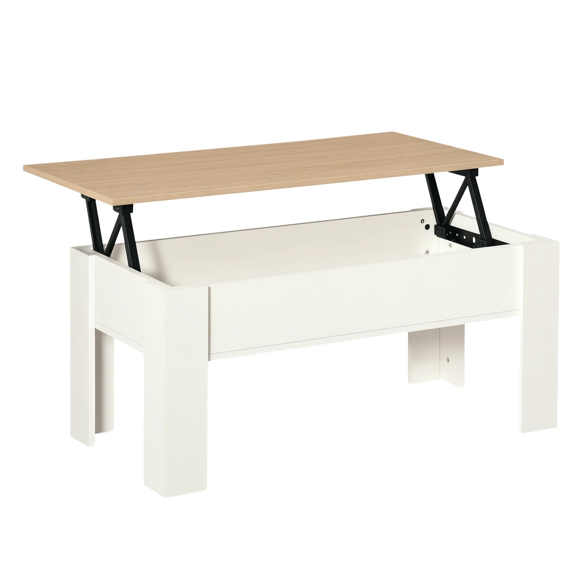 Lift Top Coffee Table with Hidden Storage Compartment Rising Desk for Living Room Home Office White Oak
