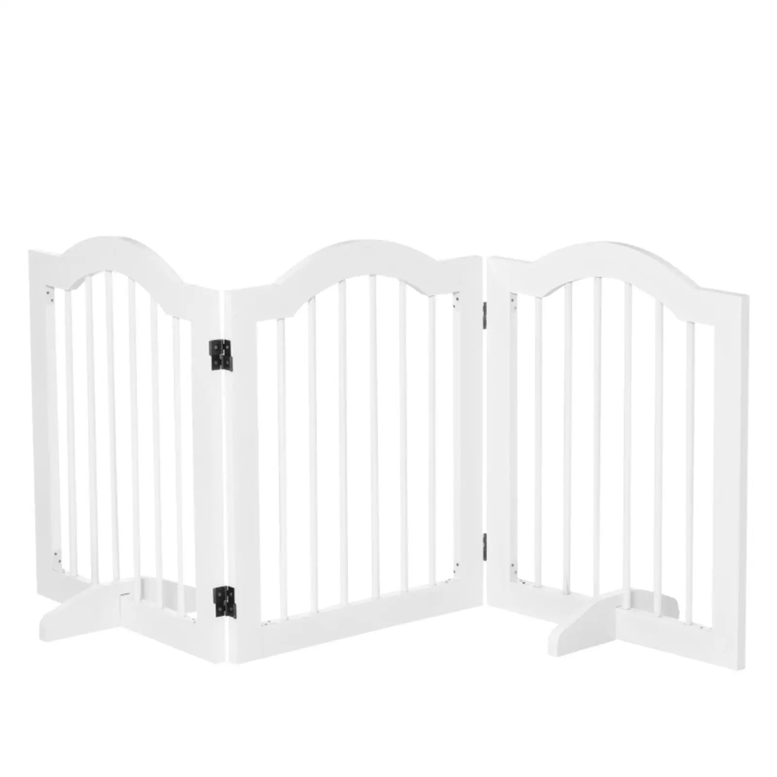 White Wooden Dog Gate 3 Panel Freestanding 154.5x61cm Foldable Pet Safety Fence Hall Entryway