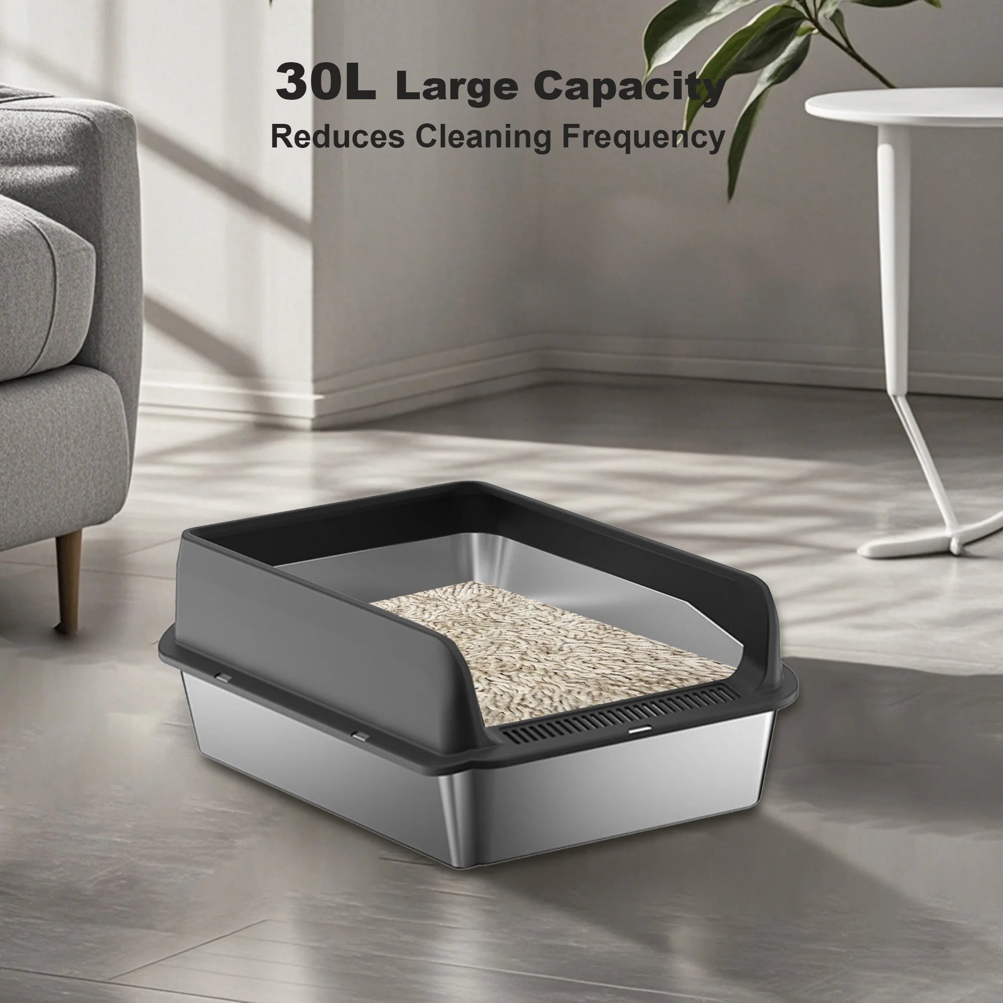 Stainless Steel Cat Litter Box with Lid High Sides 15.75x11.81in Double Layer Mat Non-Stick for Big Cats
