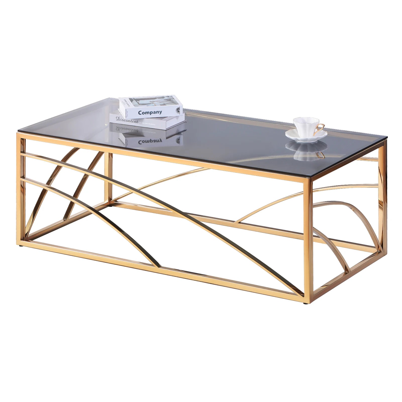 Glass and Stainless Steel Coffee Table Light Grey | 120cm Modern Living Room Centre Table