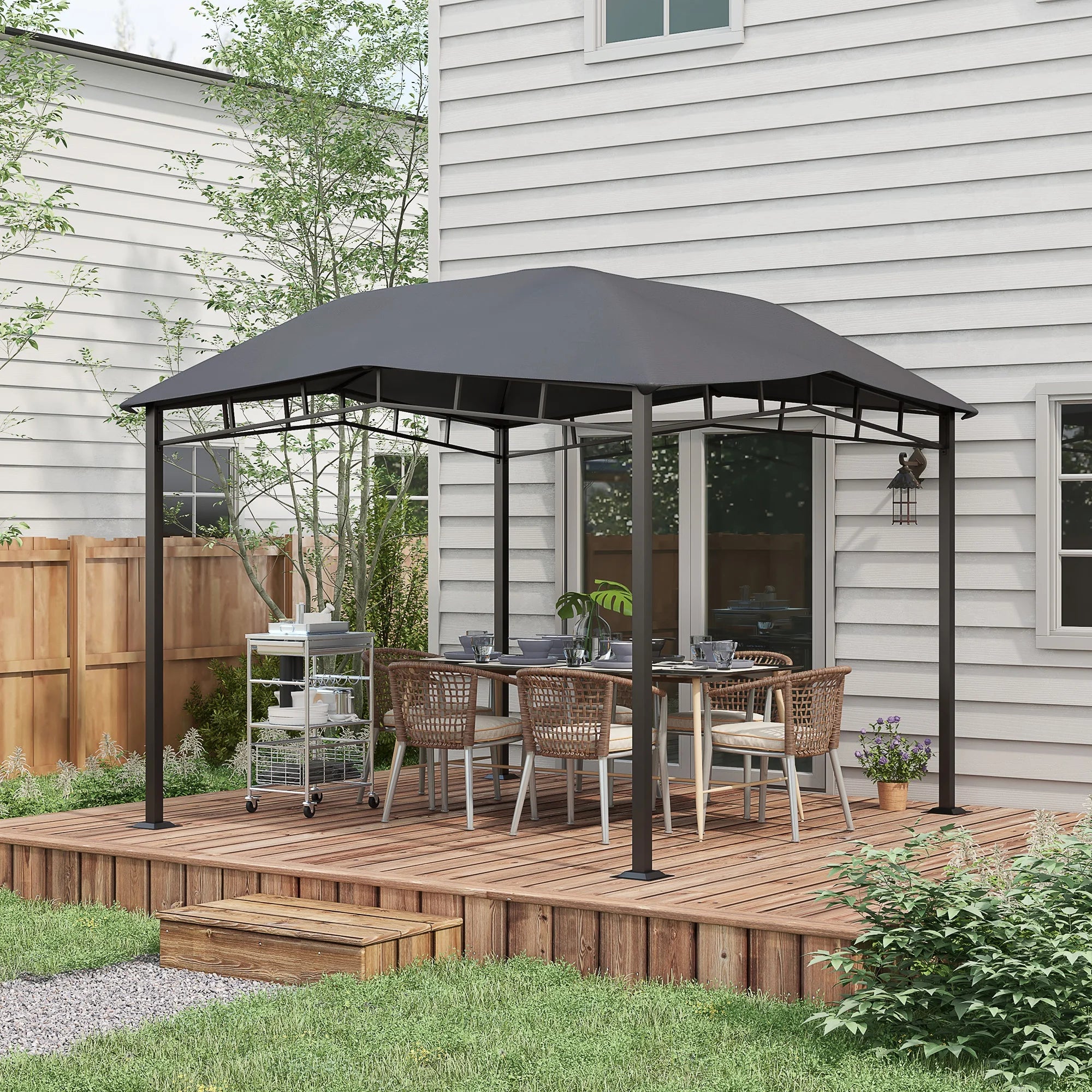 3 x 3m Garden Gazebo Pavilion with PA-Coated UV-Resistant Canopy, Geodesic Design and Steel Frame