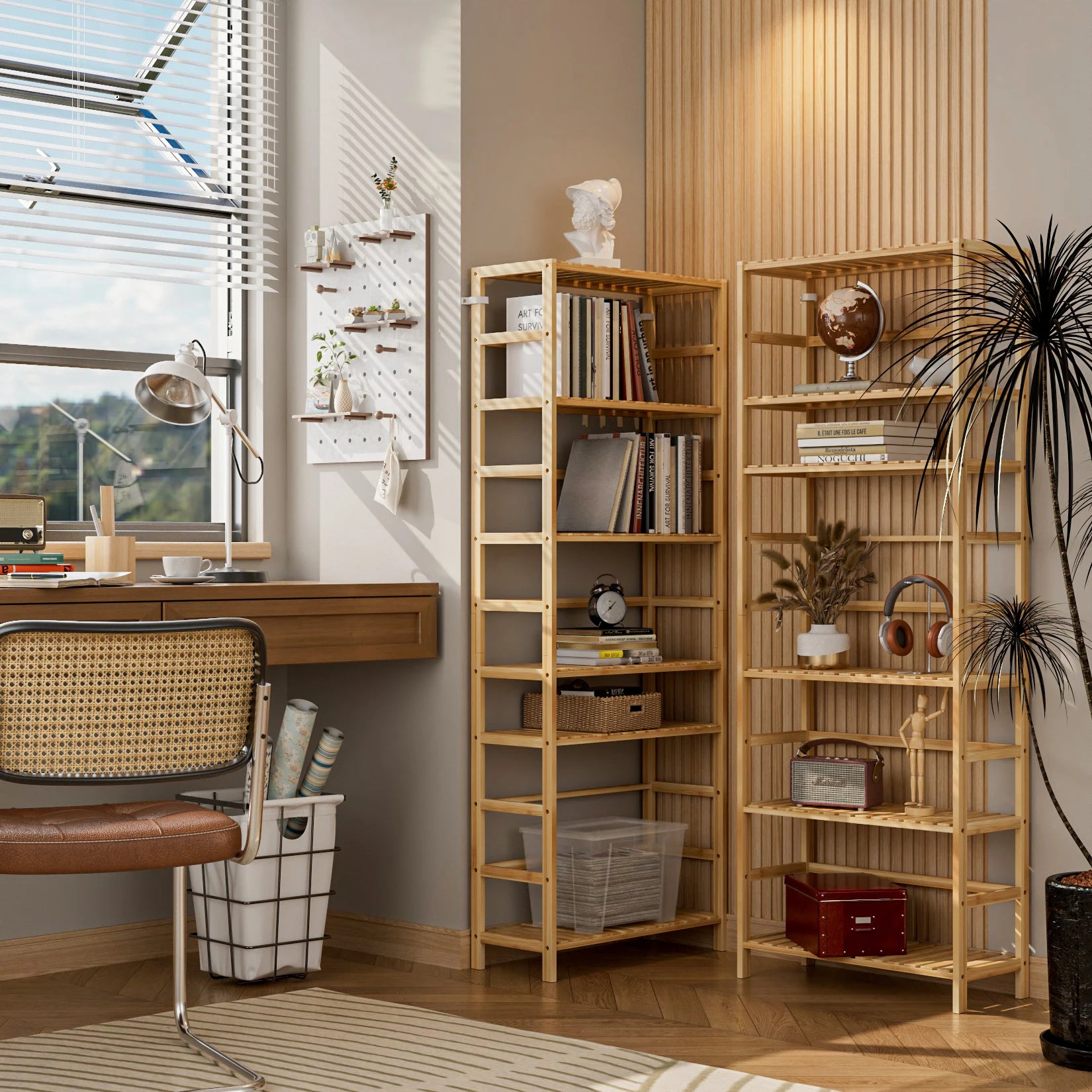 6-Tier Bamboo Bookshelf and Flower Rack with Adjustable DIY Shelves | Freestanding Natural Wood Display Unit