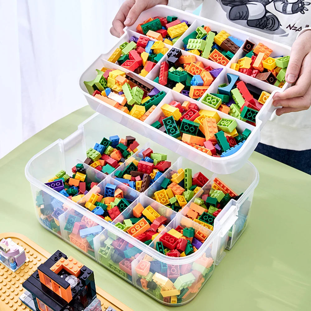 3 Tier Stackable Lego Storage Organiser with Building Plate Lids 8 Grid Compartments Kids Toy Box