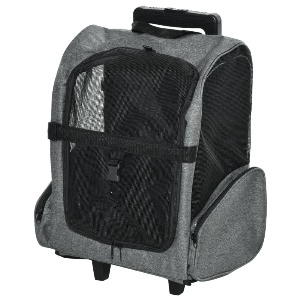 Pet Travel Backpack Trolley Bag with Wheels Telescopic Handle for Cats Puppies Dogs Carrier Grey