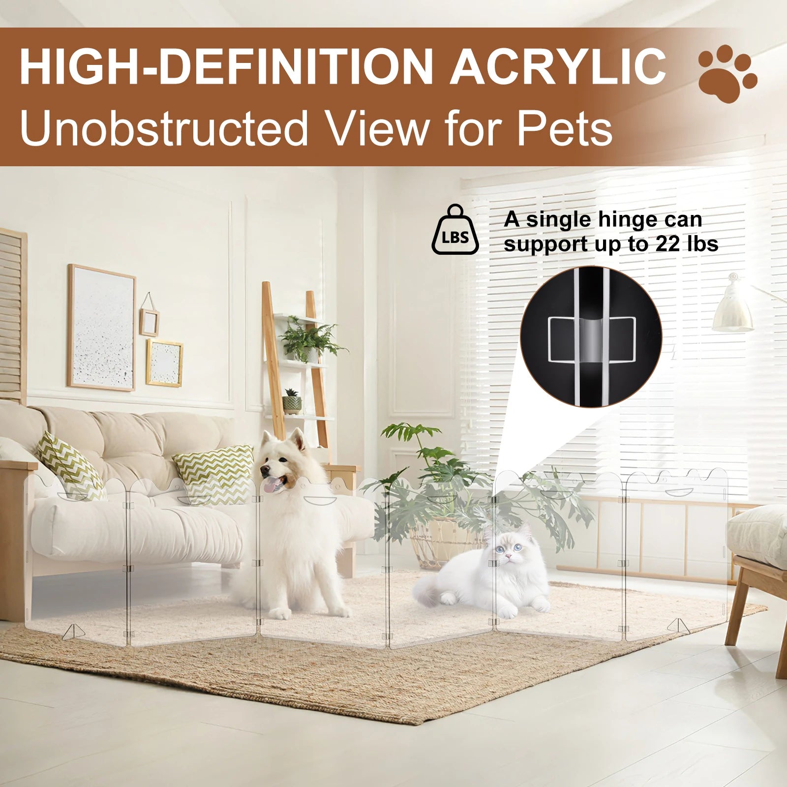 Extra Wide Clear Acrylic Freestanding Dog Gate 6 Panel Folding Transparent Barrier for Doorways Stairs