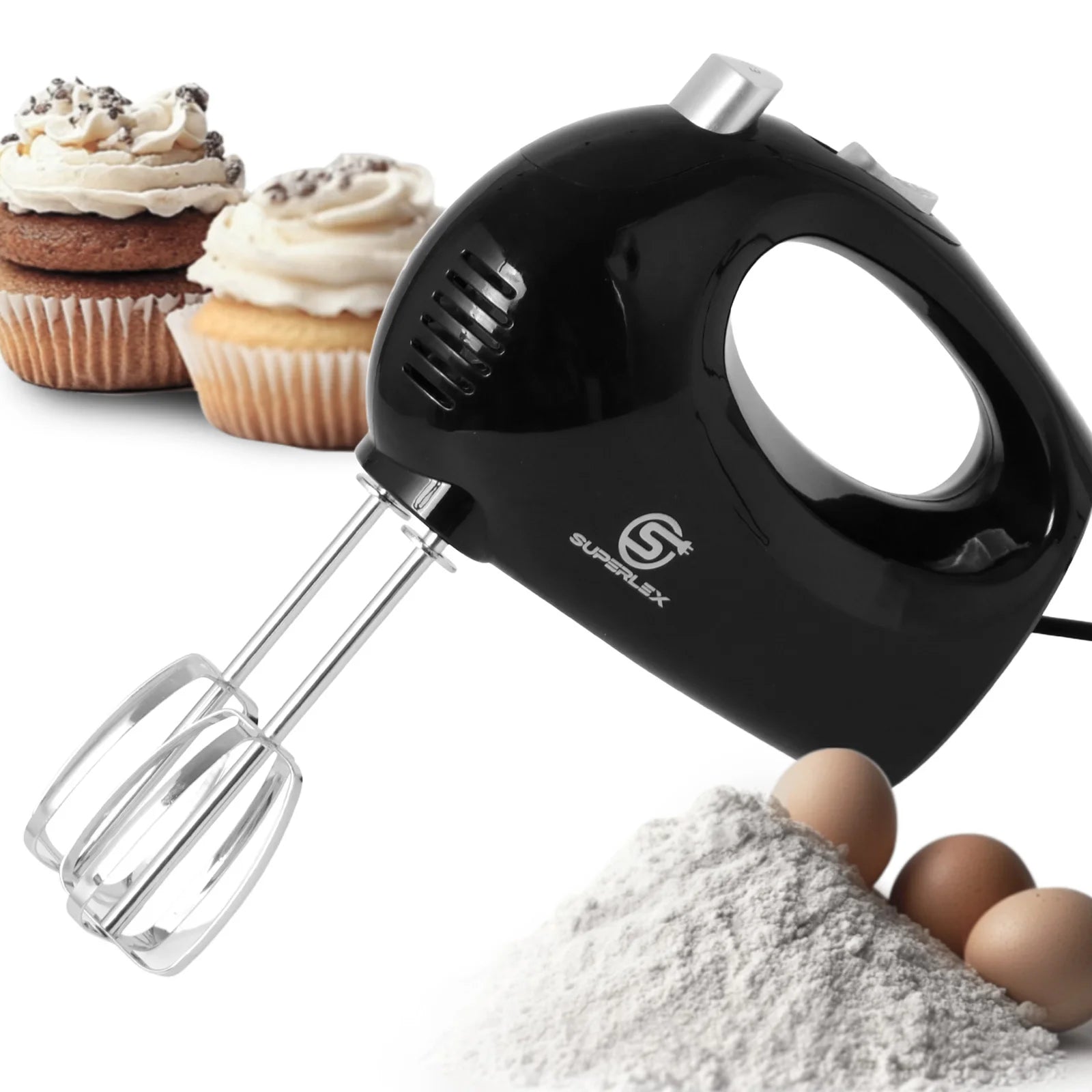 250W Handheld Electric Egg Beater 5 Speed Hand Mixer with Whisk and Dough Hook for Baking Cream and Cake Batter