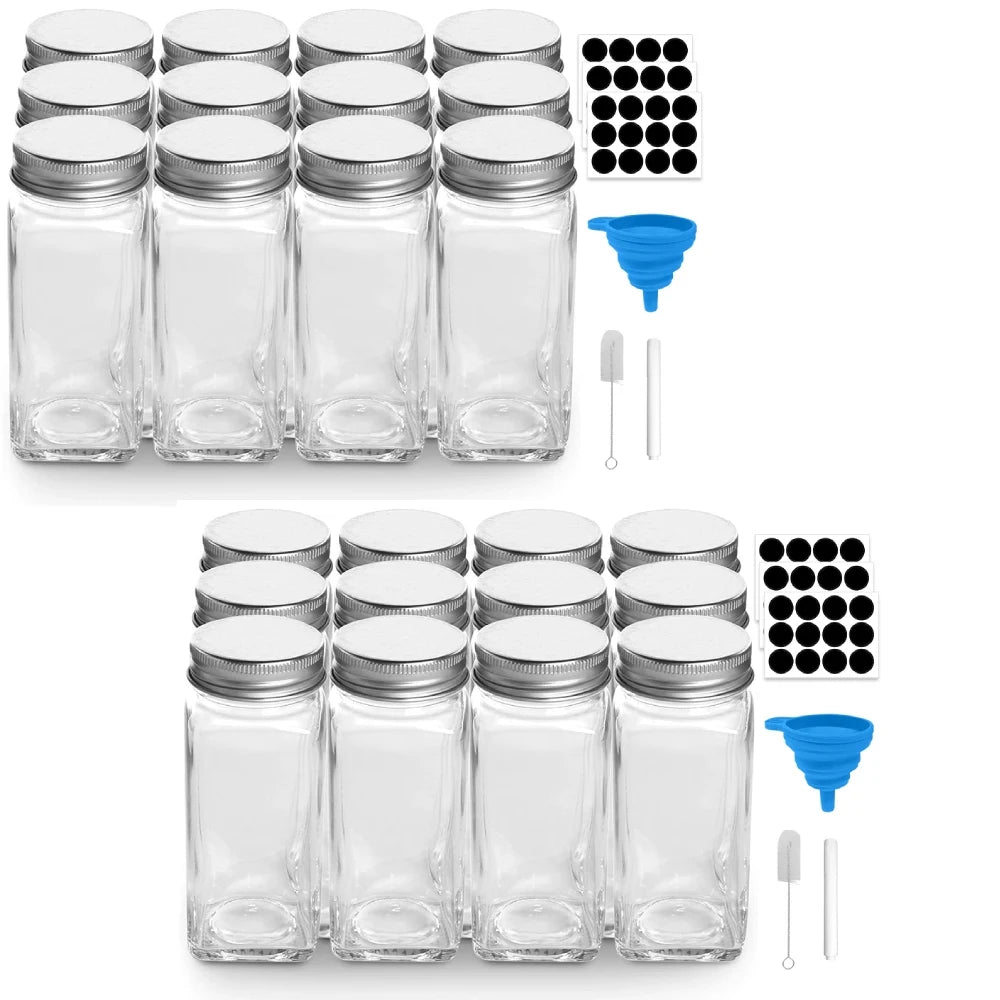 12 or 24 Pack Glass Spice Jars 120ml with Shaker Lids | Transparent Seasoning Storage Bottles for Kitchen
