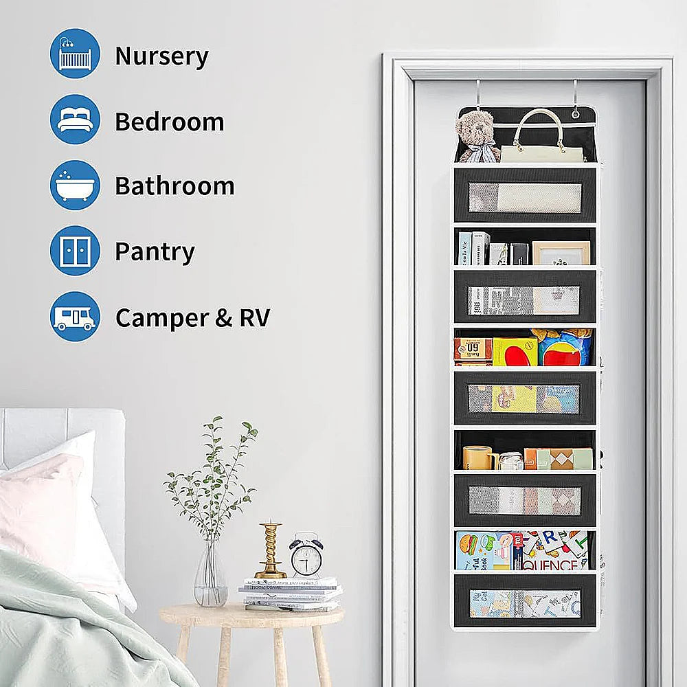 Over Door Hanging Organiser 5 Pockets 10 Mesh Pockets Transparent Windows Space Saving for Bedroom Bathroom Nursery