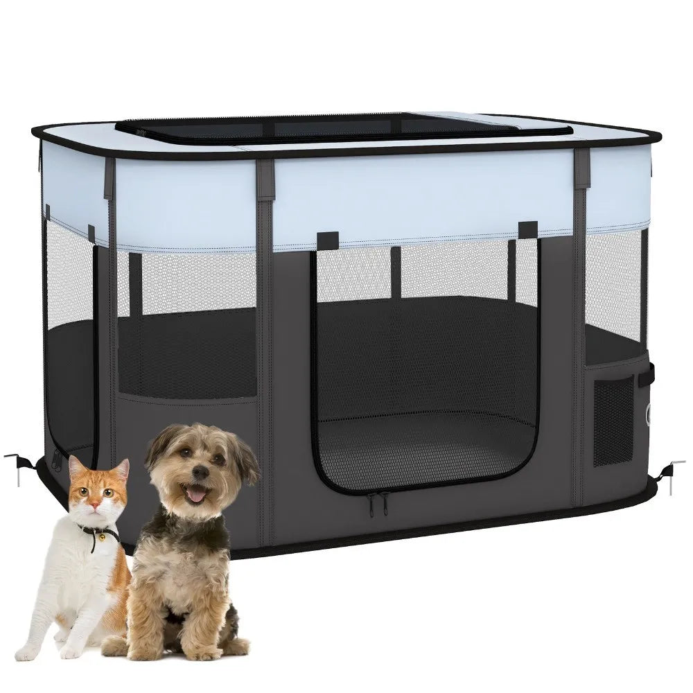 Foldable Dog Pen with Storage Bag S M Sizes Ground Stakes for Indoor Outdoor Kittens Rabbits Puppies