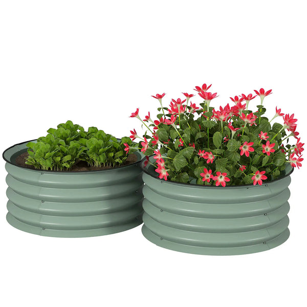 Set of 2 Raised Garden Beds Galvanised Steel Planter Boxes with Rubber Sealed Safety Edging Green