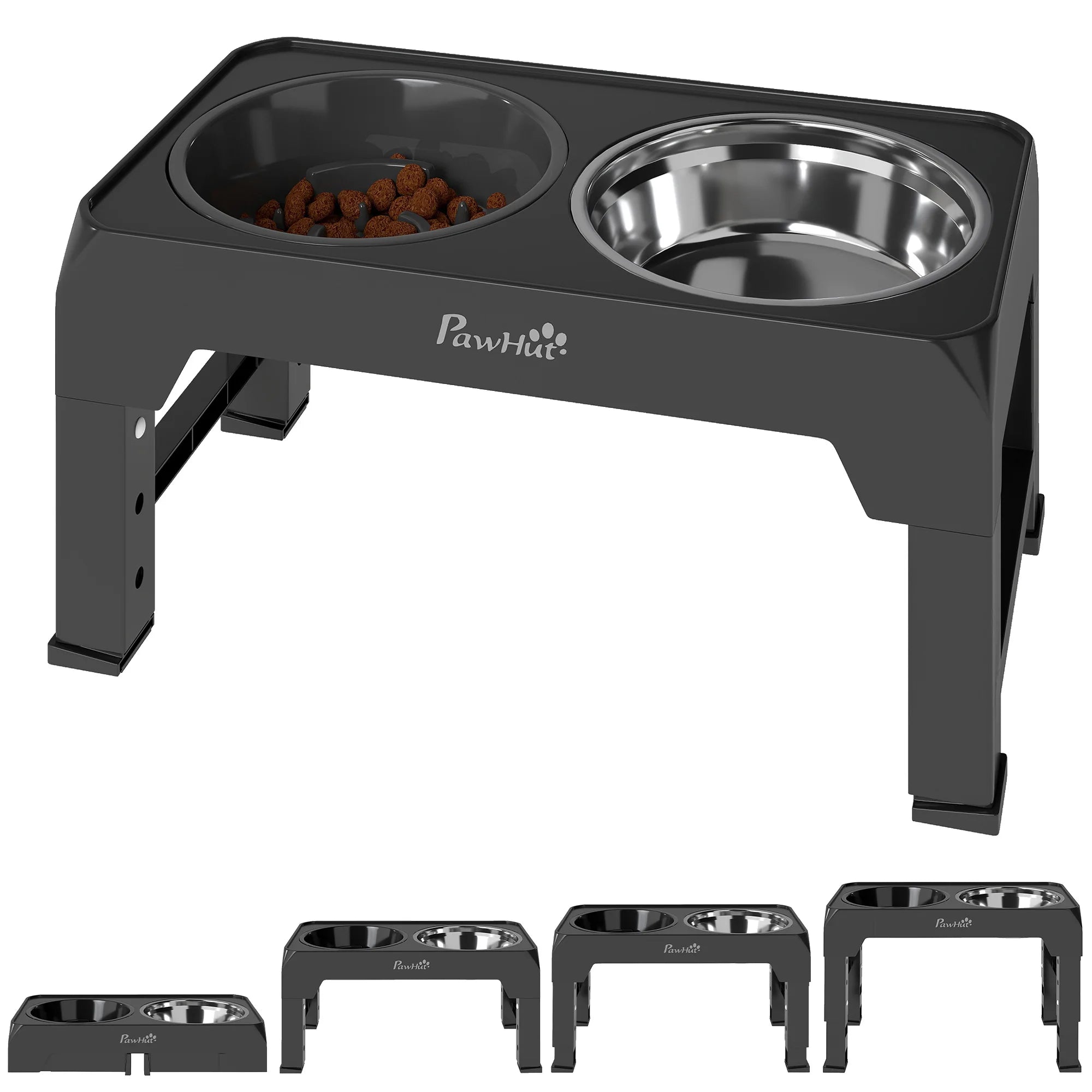 Foldable Raised Dog Bowl Stand with 4 Adjustable Heights Slow Feeder and Dishwasher Safe Stainless Steel Bowls
