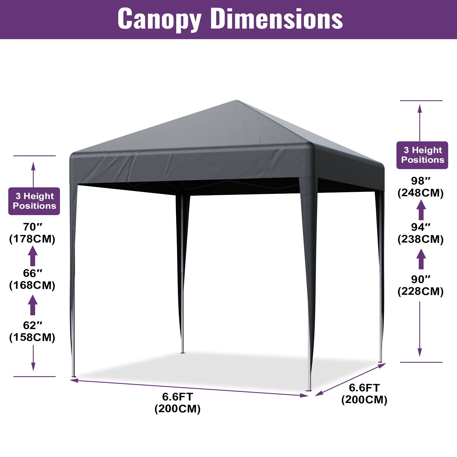 2x2M Pop Up Gazebo Waterproof Canopy with Adjustable Steel Frame