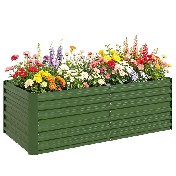 Galvanised Steel Outdoor Raised Bed with Reinforced Rods, Green