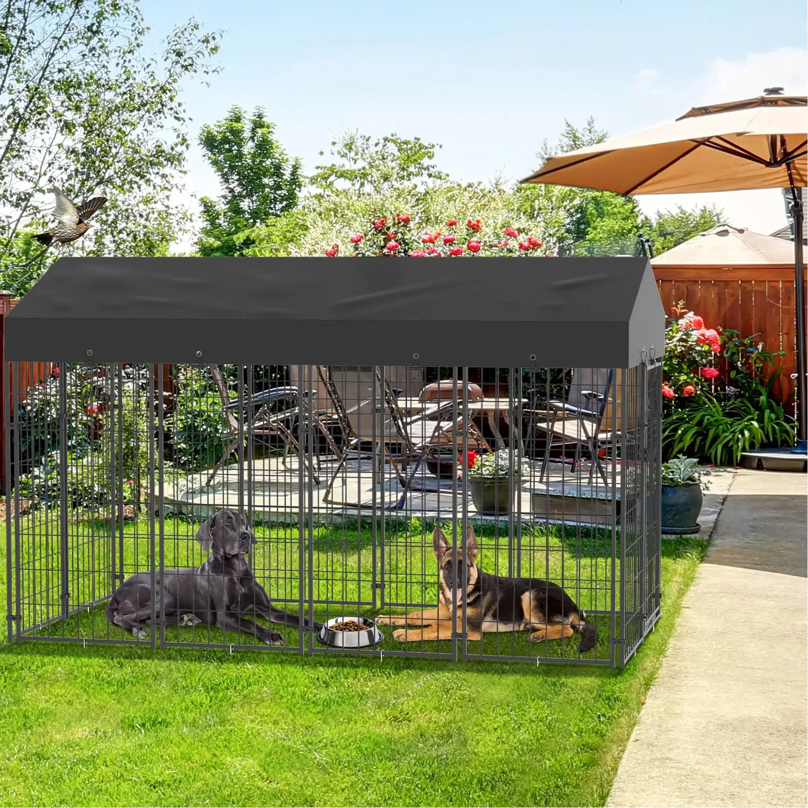 Oversize Dog Cage Pet Run Enclosure with Roof 127x120x134cm High Fence Kennel Outdoor Indoor