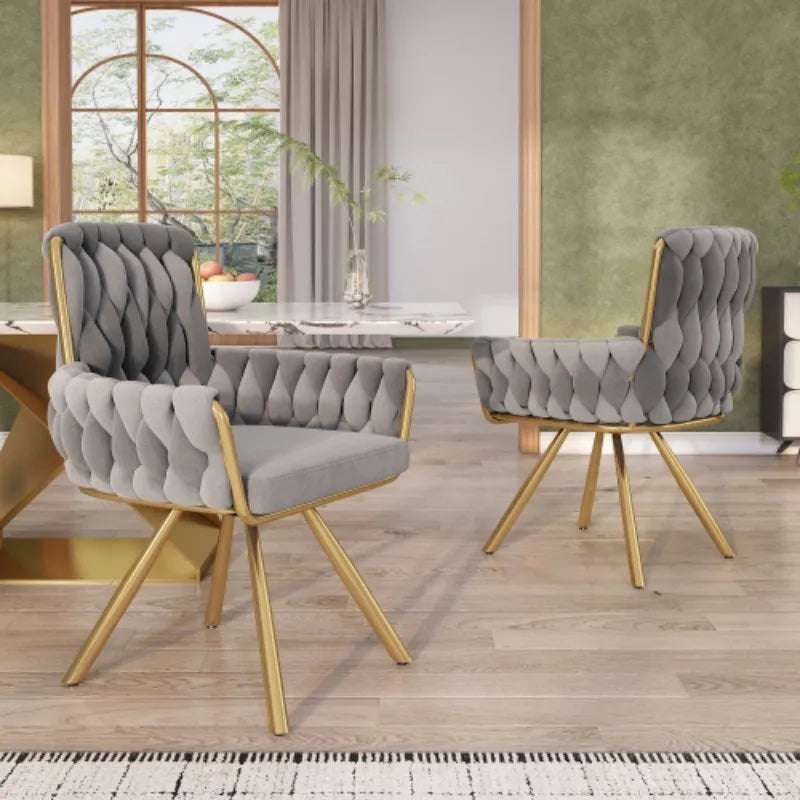 Grey Velvet Swivel Dining Chair Set of 2 4 or 6 with Armrests | 360° Luxury Leisure Chair with Metal Legs