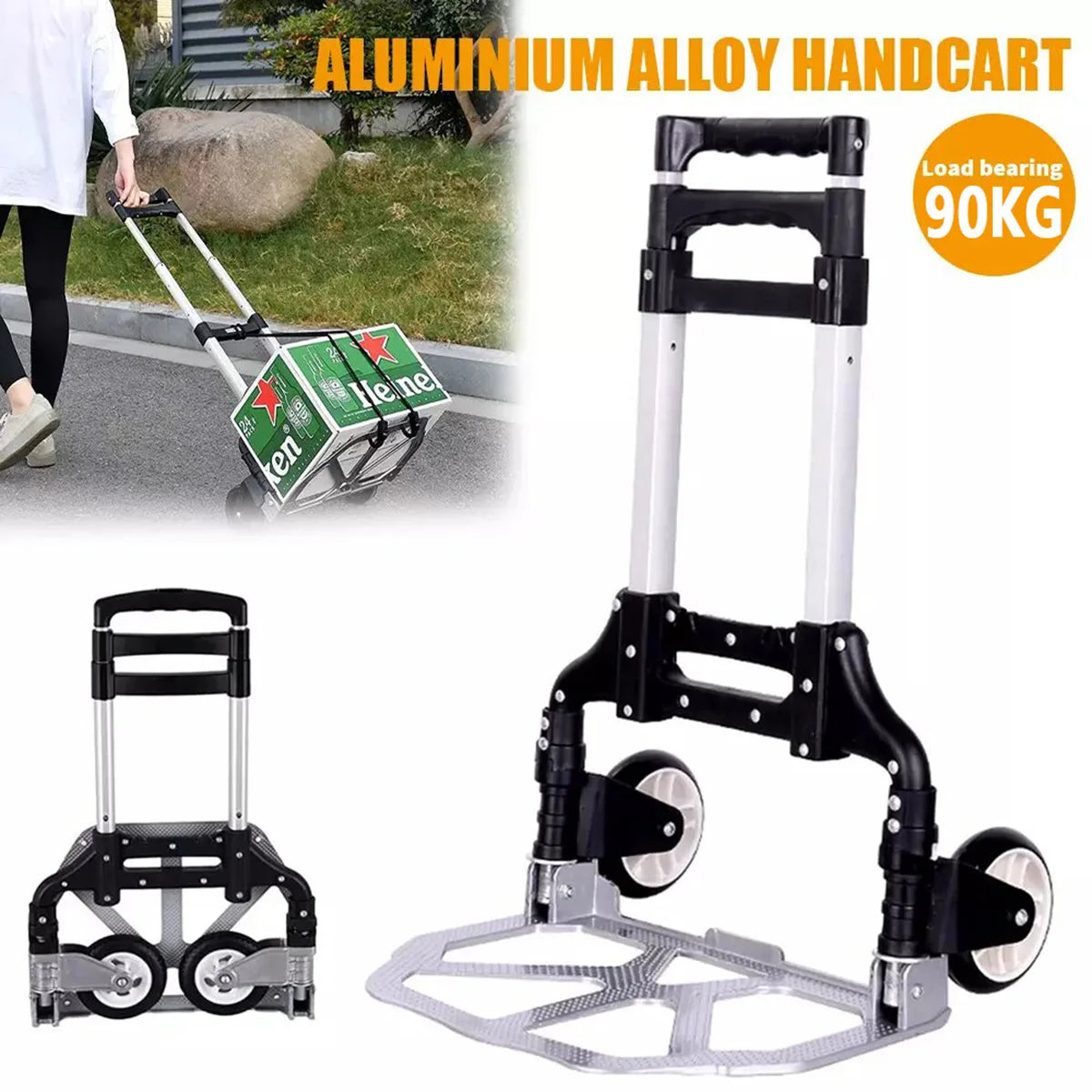 100kg Folding Sack Truck Aluminium Lightweight Telescoping Handle Bungee Cord for Moving Shopping Travel