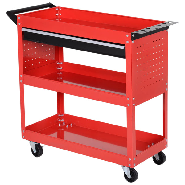 3-tier Tool Trolley Cart Roller Cabinet, Garage Workshop Storage with Drawer