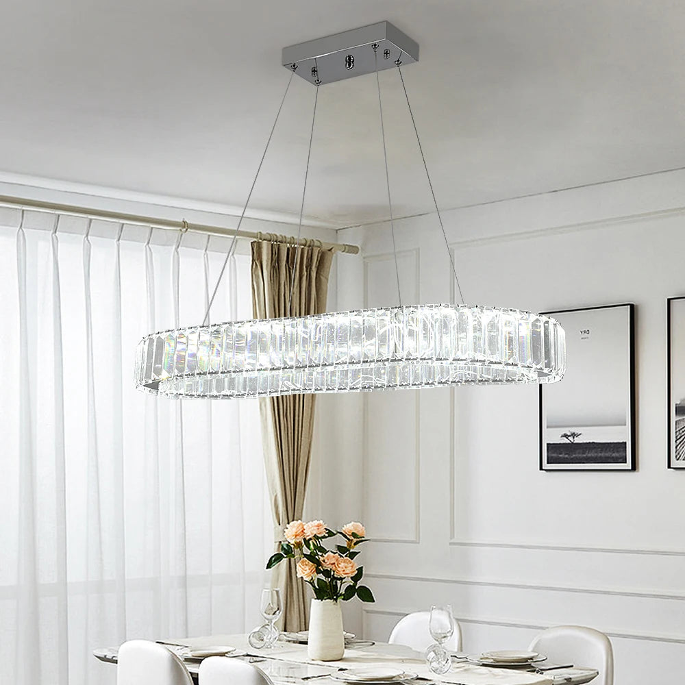 Luxury Crystal Oval LED Chandelier Pendant Light 57cm 70cm Chrome Nordic for Living Room Bedroom Hotel Hallway