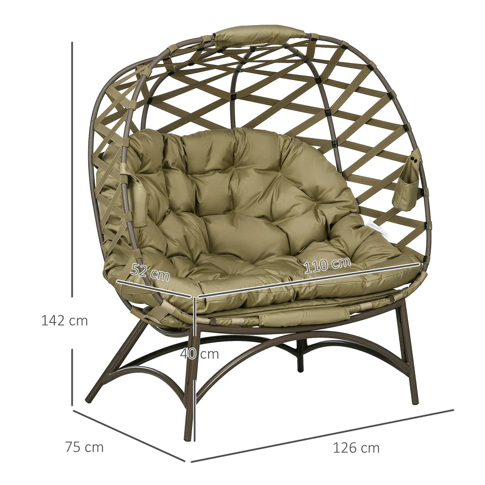 2 Seater Egg Chair Outdoor Folding Weave Garden Chair with Cushion Cup Holders