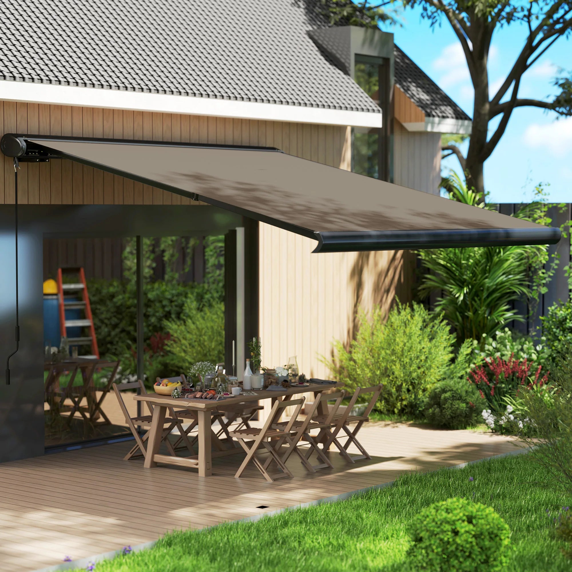 Electric Retractable Canopy Awning with Remote Control Manual Handle and Cassette Case for Patio Window and Door