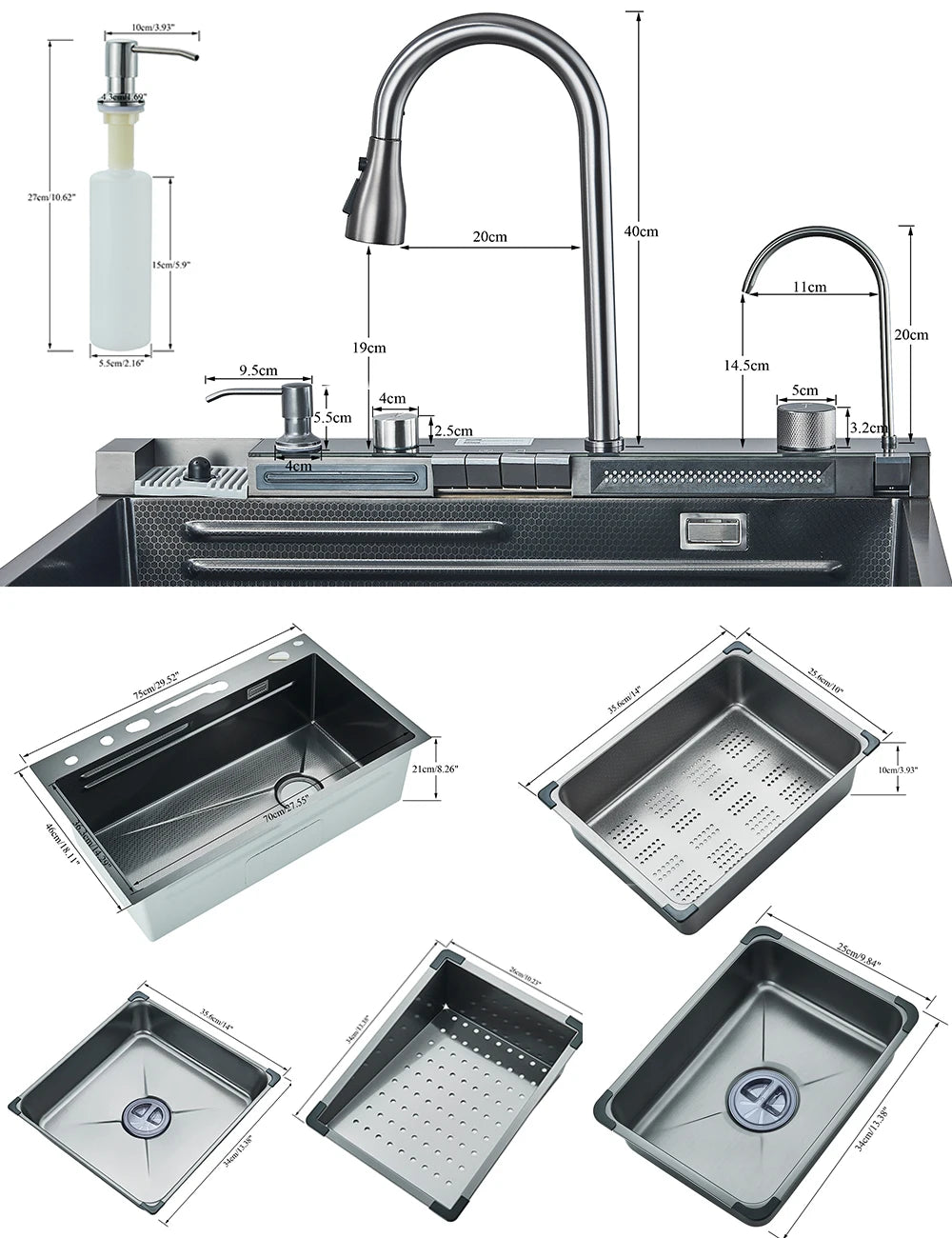 304 Stainless Steel Waterfall Kitchen Sink with Digital Display & Touch Faucet – Double Bowl