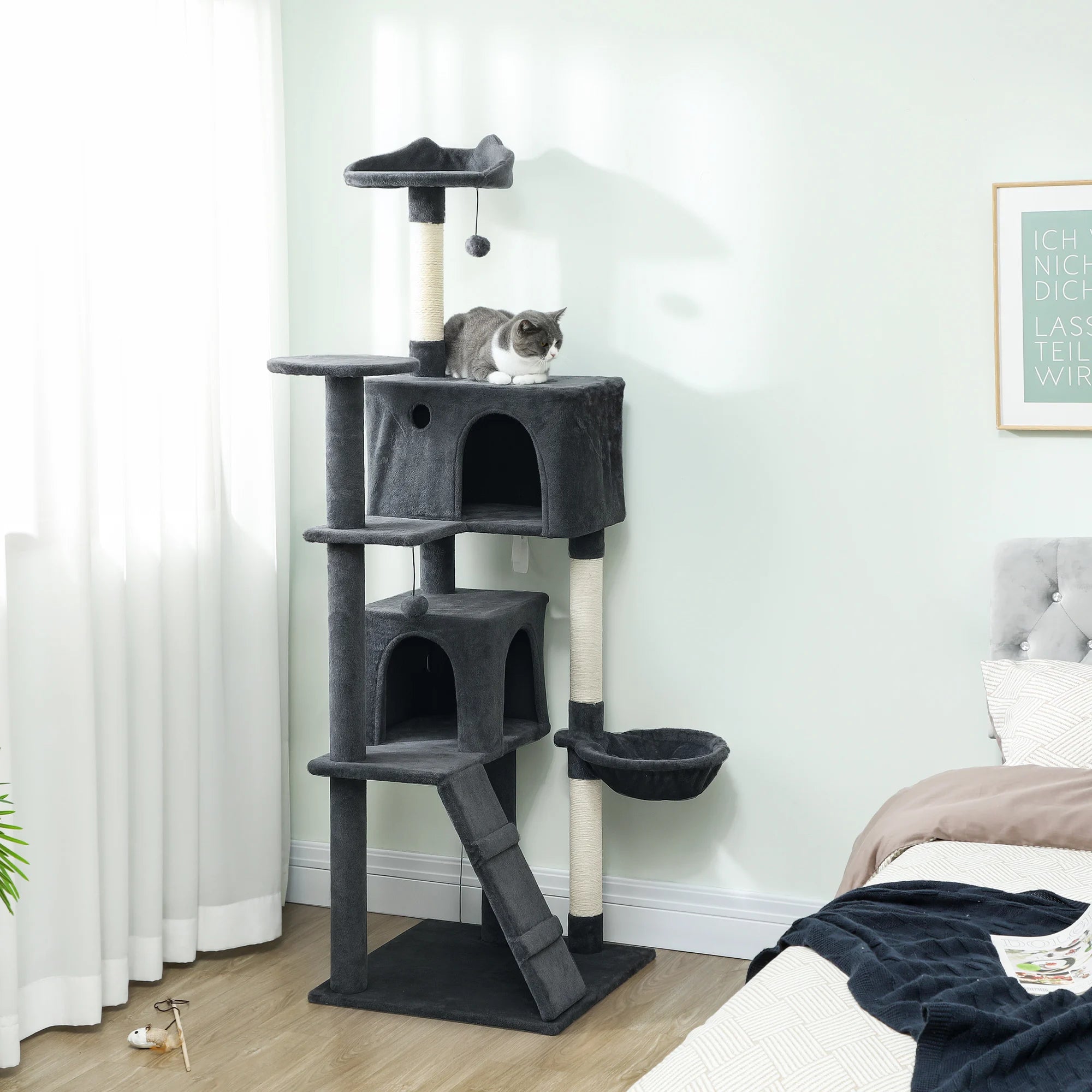 PawHut 180cm Cat Tree Tower Sisal Scratching Posts Condos Hammock Multi Level