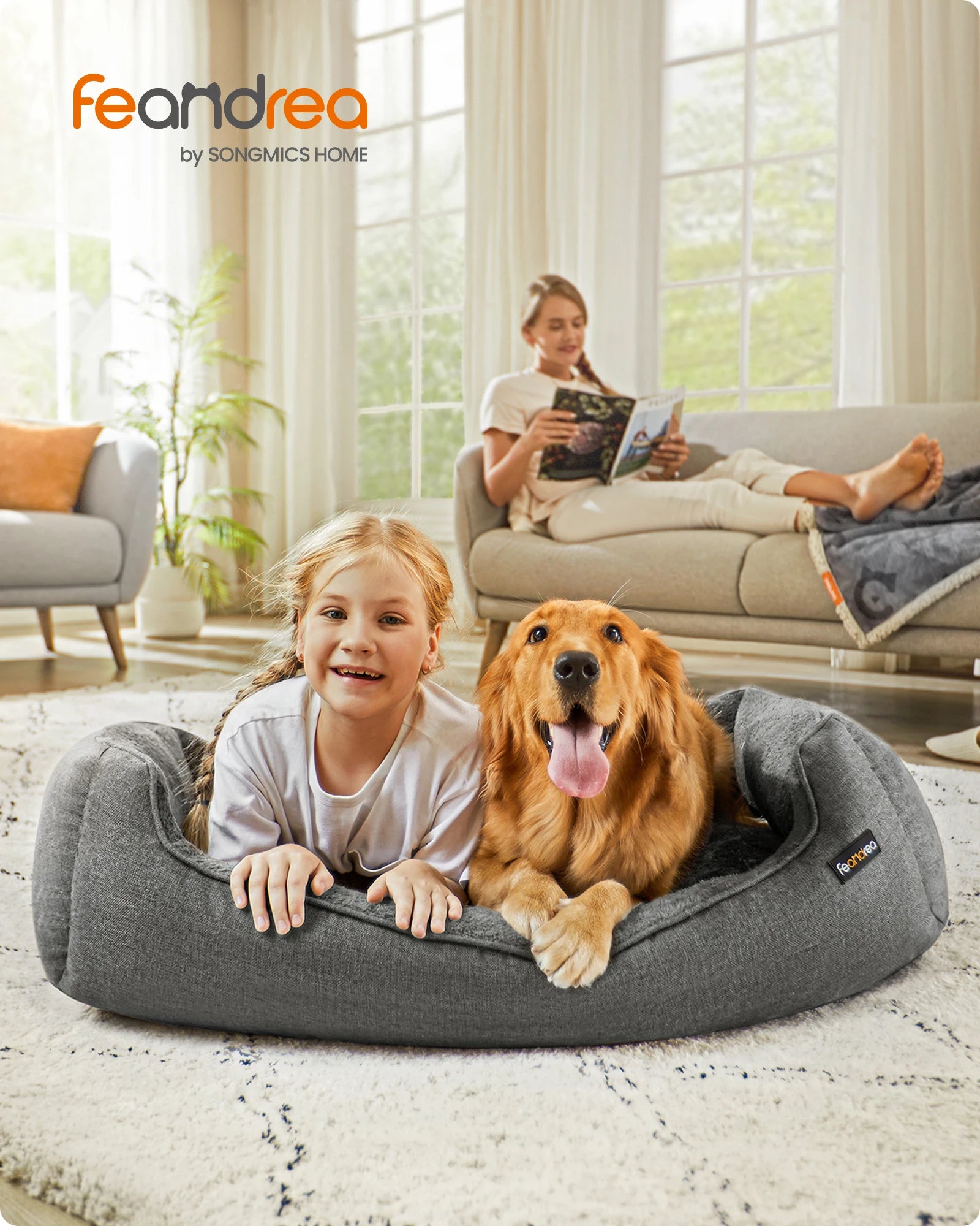 Linen Dog Sofa Bed with Washable Cover & Raised Supportive Sides