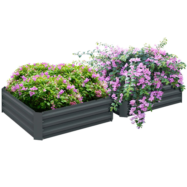 Set of 2 Raised Garden Beds 100x100cm Galvanised Steel Extra Deep Sides Open Bottom Powder Coated Dark Grey