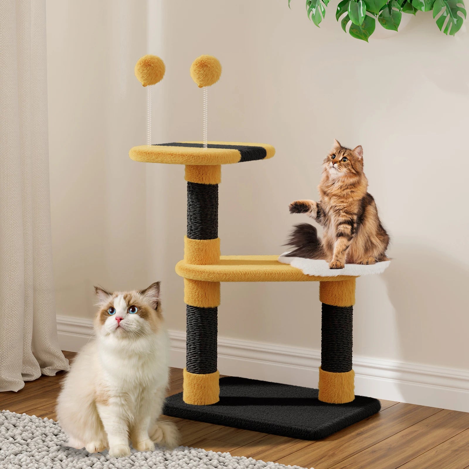 Dogat Cat Tree Bee Hive 79cm Cat Tower Scratching Post Plush Perch Removable Cushions Dangling Toy
