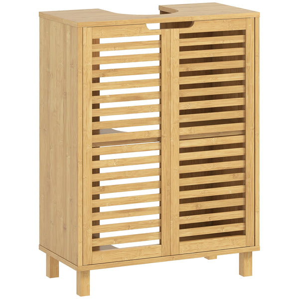 Bamboo Under Sink Bathroom Cabinet with Adjustable Shelf, Natural