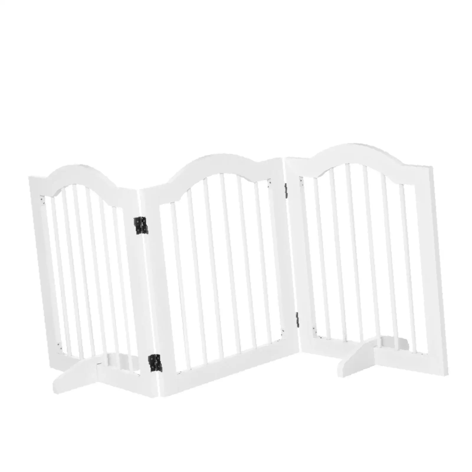 White Wooden Dog Gate 3 Panel Freestanding 154.5x61cm Foldable Pet Safety Fence Hall Entryway