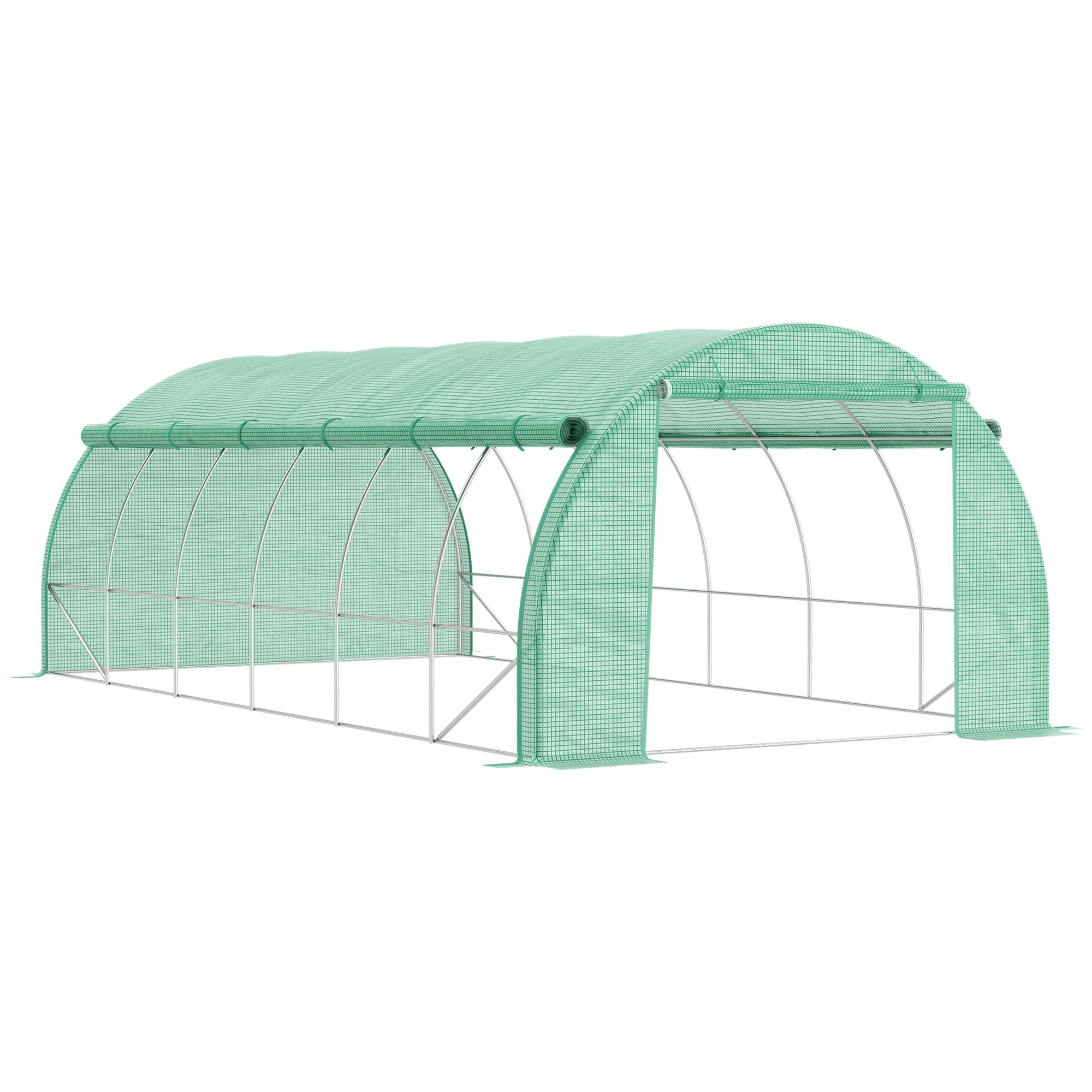 6 x 3m Walk-In Polytunnel Greenhouse with Roll-Up Sides, 12 Windows and Galvanised Steel Frame