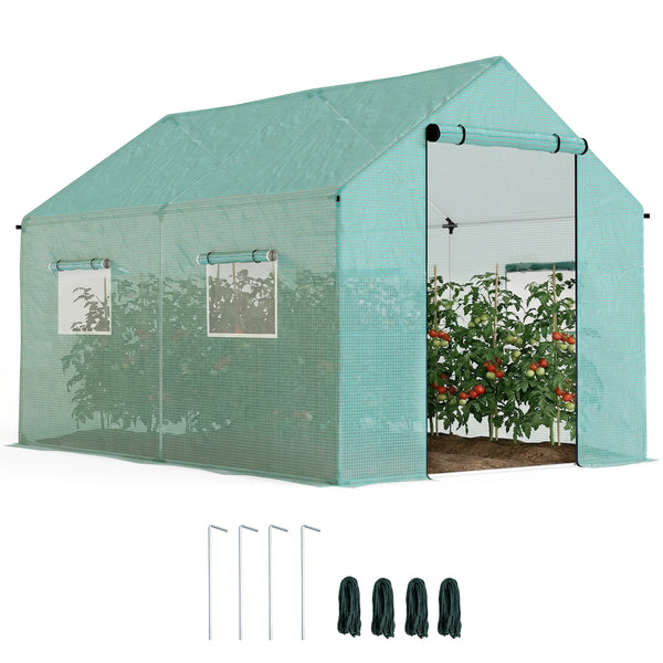 Polytunnel Greenhouse 2x3m with Wide Roll Up Door 4 Mesh Windows Galvanised Steel Frame Green