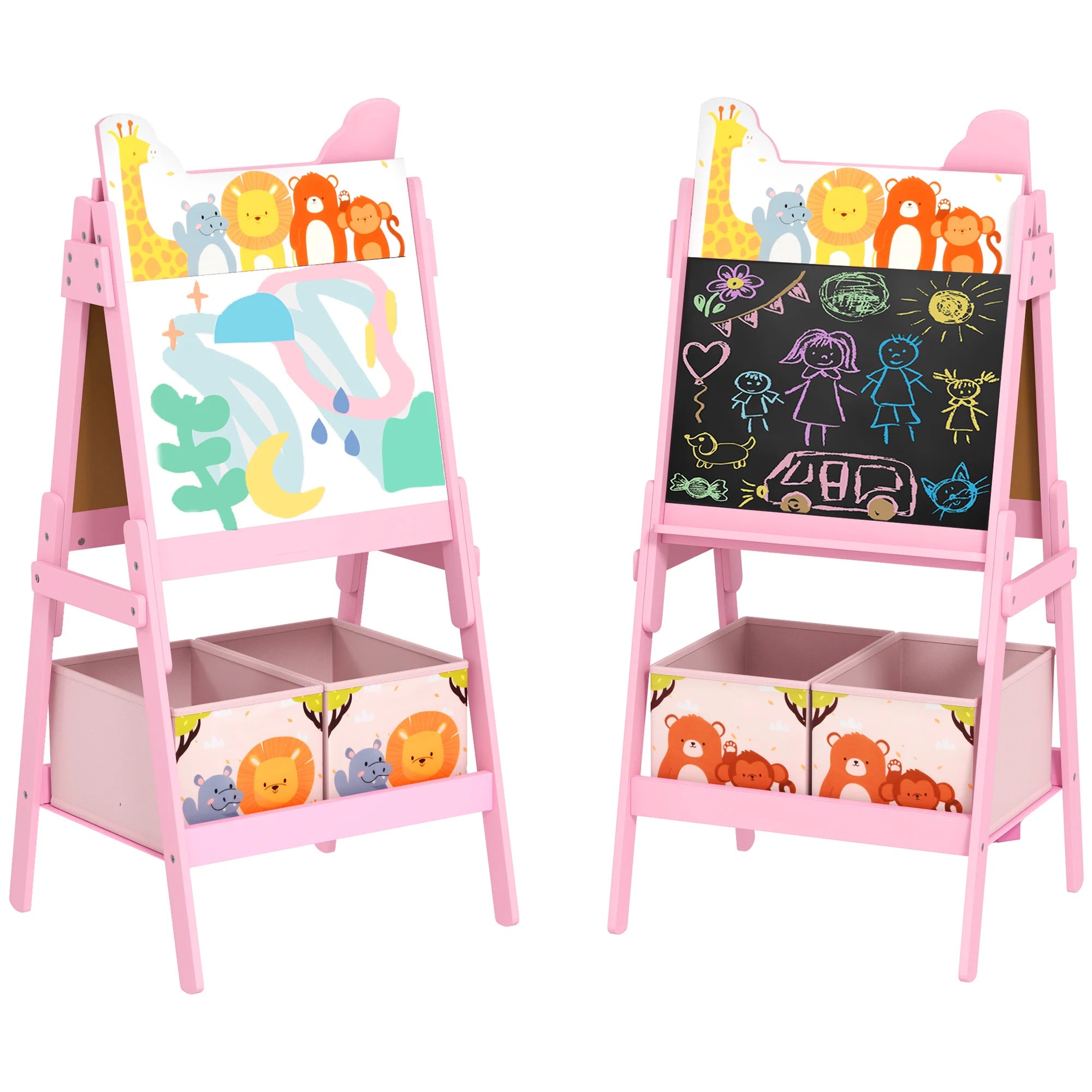 2 in 1 Kids Easel with Whiteboard & Chalkboard – Drawing Board with Storage Boxes