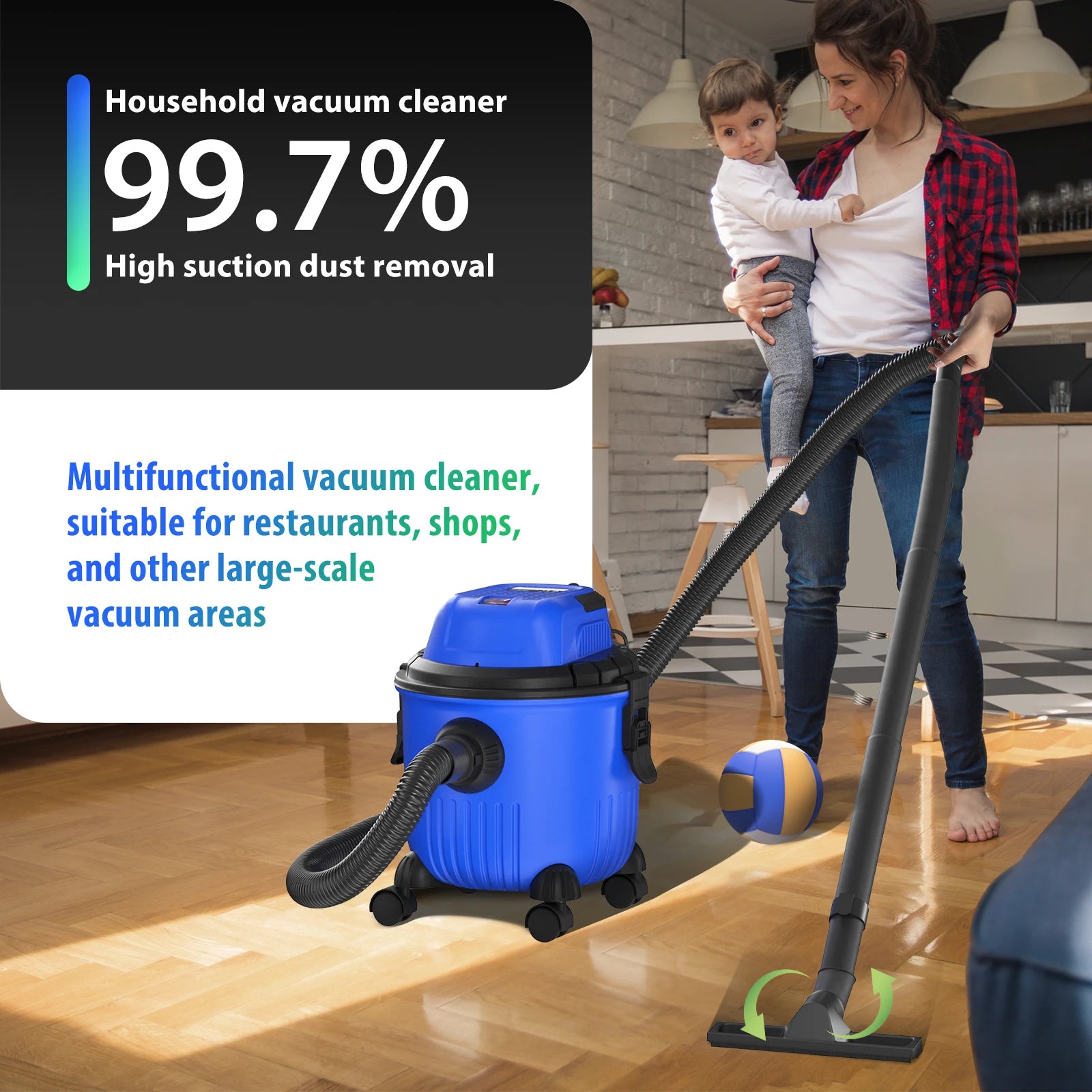 3-in-1 Wet and Dry Vacuum Cleaner 2000W 15L Tank Blow Function Indoor Outdoor Home Garage Use