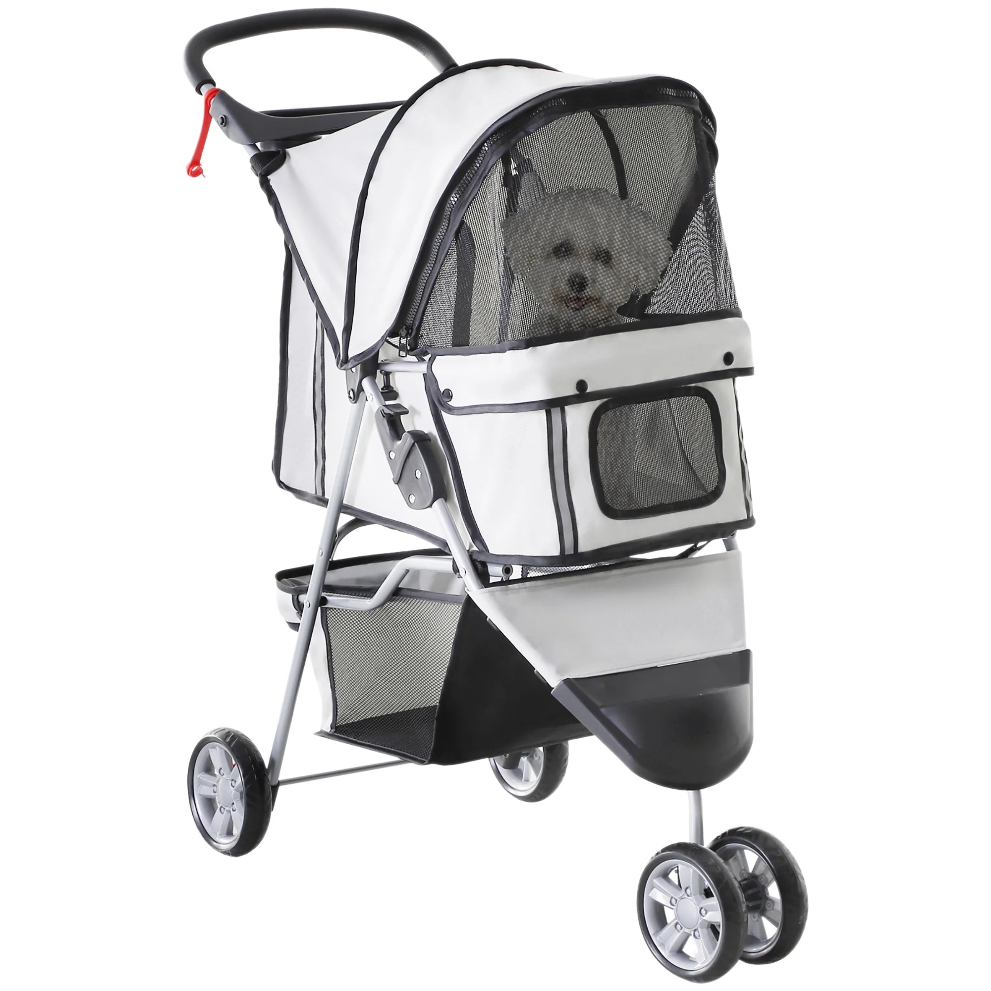 Pet Stroller Pushchair Carrier for Small Dogs & Cats, 3-Wheel Foldable Pet Buggy with Storage and Drink Holder