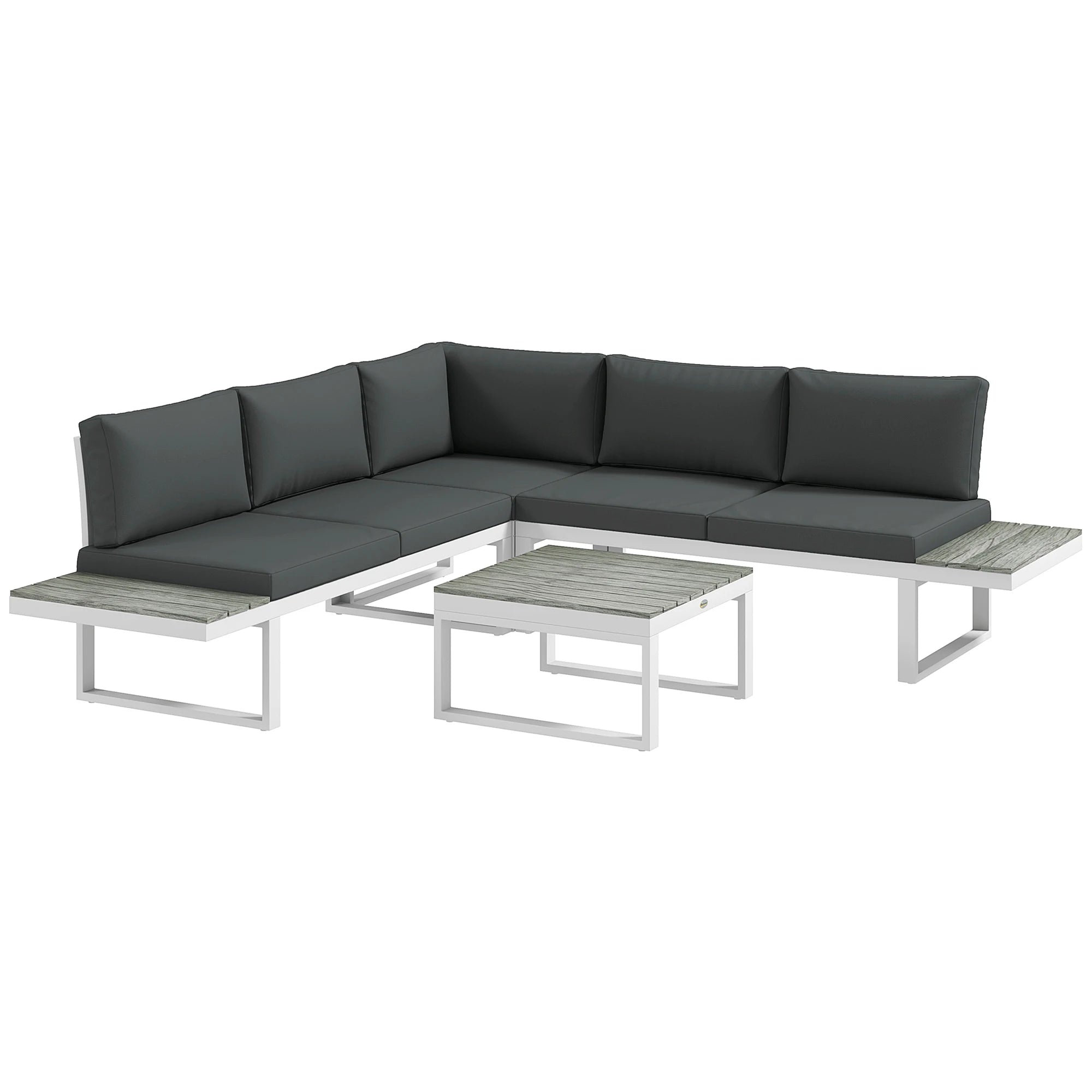 4 Piece Patio Garden Sofa Set with 5 Level Reclining Corner Sofa Loveseats and Coffee Table Outdoor Lounge Set