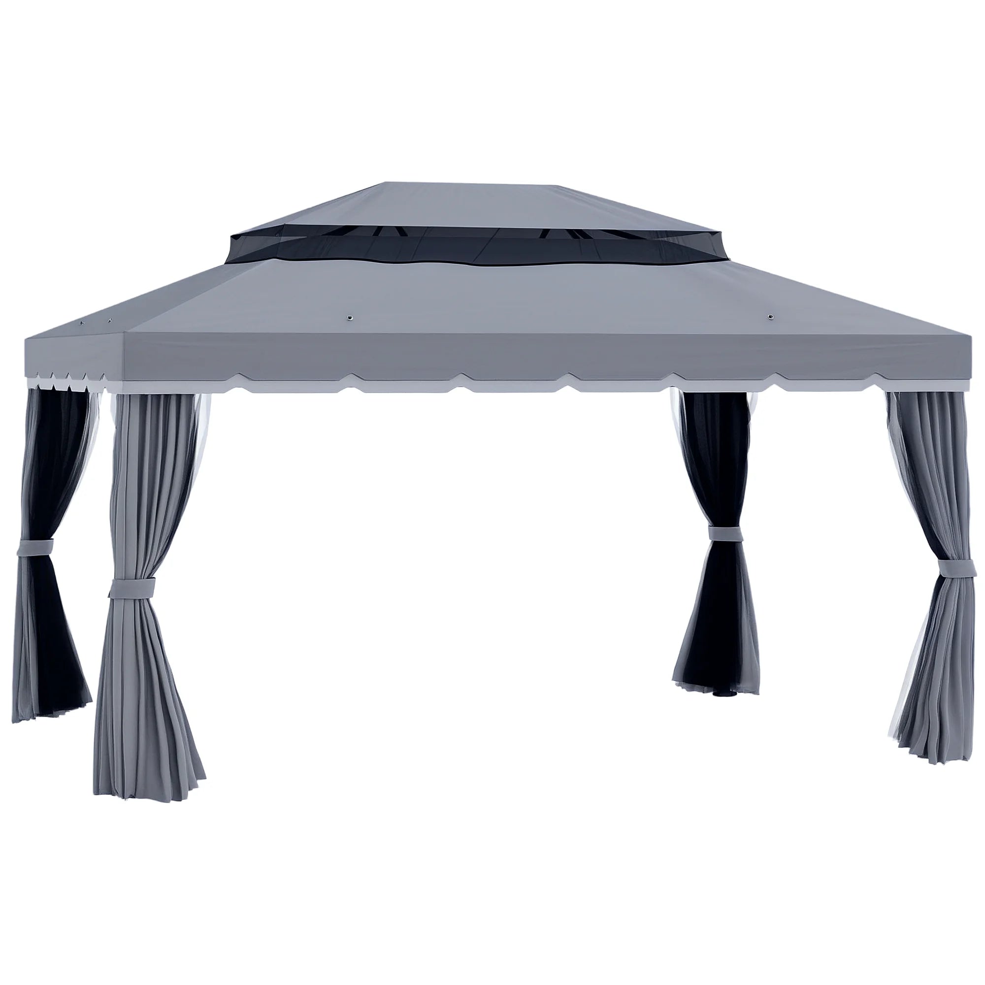 3 x 4m Aluminium Garden Gazebo with Removable Curtains, Mesh Netting, PA-Coated Canopy and Ground Stakes