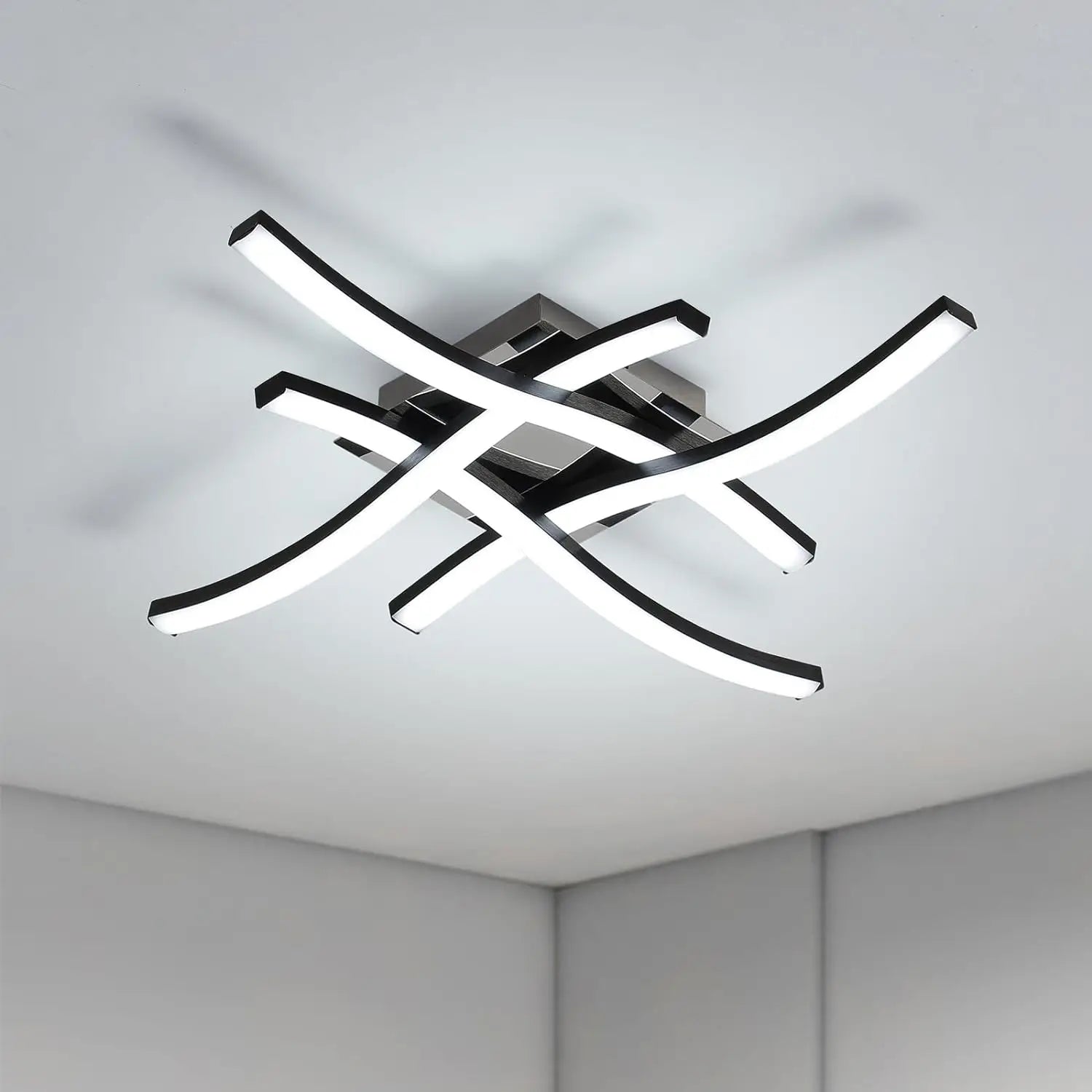 24W LED Ceiling Light 4 Board Curved Design 6500K Cool White Flush Mount for Bedroom Living Room Dining Room