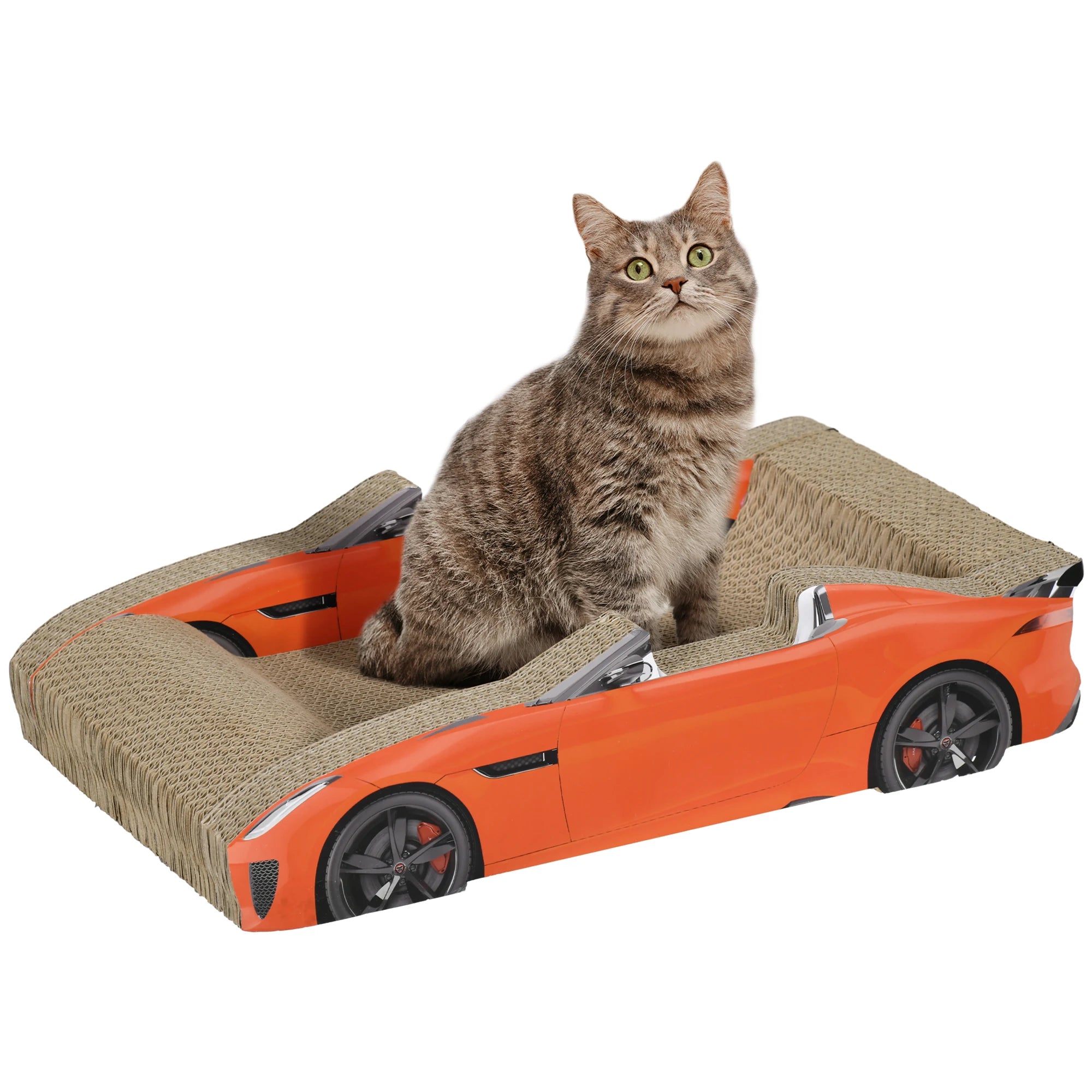 2-in-1 Car-Shaped Cat Scratching Board with Catnip, Cozy Cat Scratch Bed for Small Cats