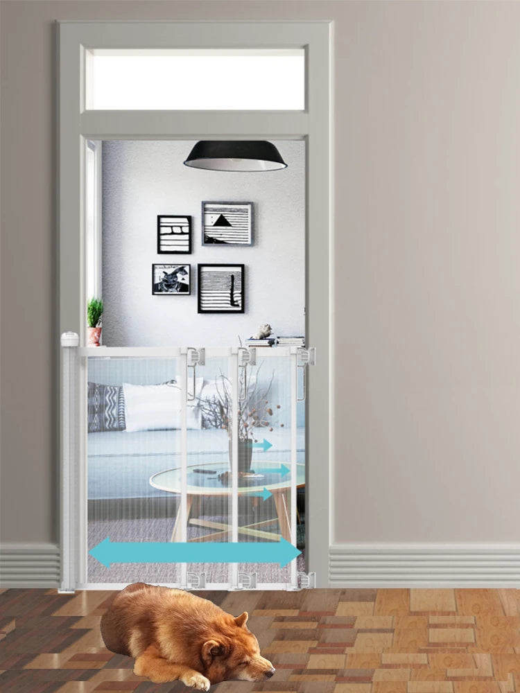 Extendable Cat Puppy Baby Gate 130cm Retractable Wall Mounted Child Safety Dog Stair Gate White