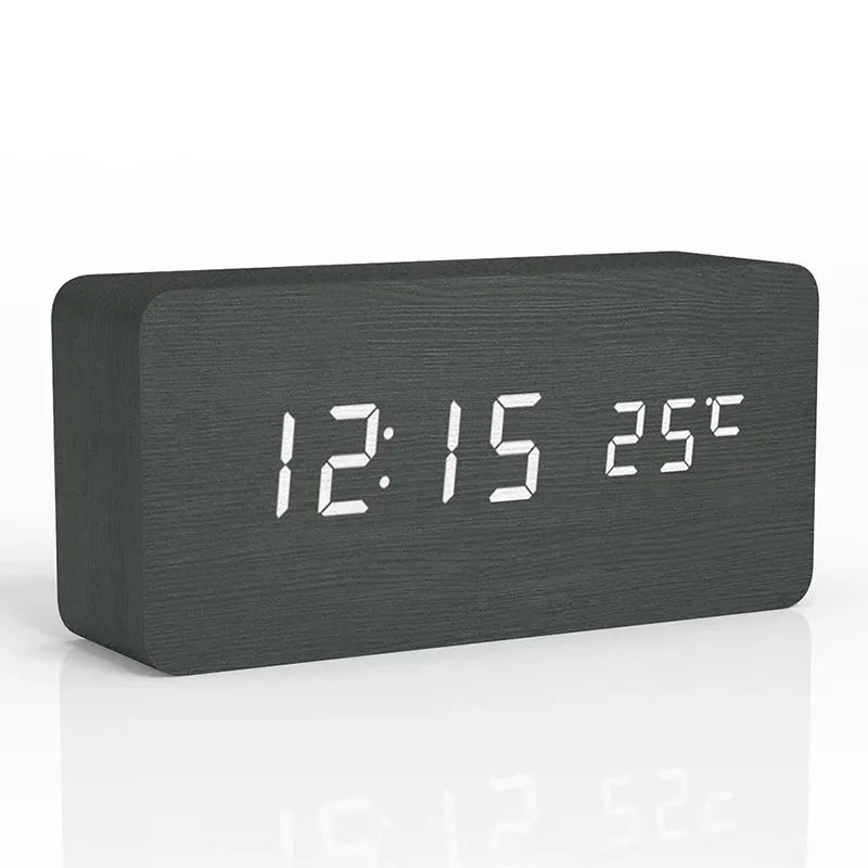 Niditon Wooden LED Alarm Clock | Digital Desk Clock with Temperature Display & 3 Alarms
