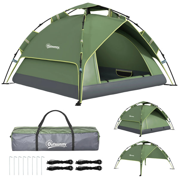 2–3 Person Pop-Up Dome Tent with 2 Doors, Dark Green