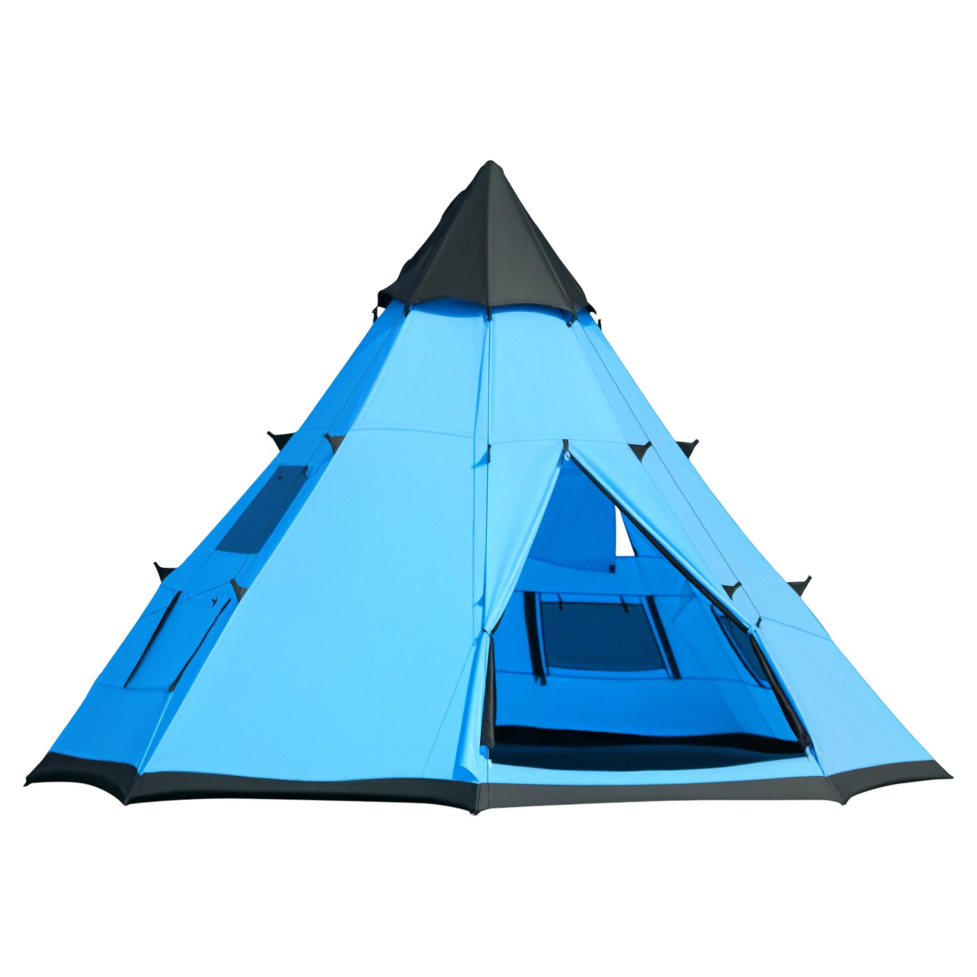 6 Man Tipi Camping Tent Family Teepee with Mesh Windows Sewn-In Floor Two Doors and Carry Bag