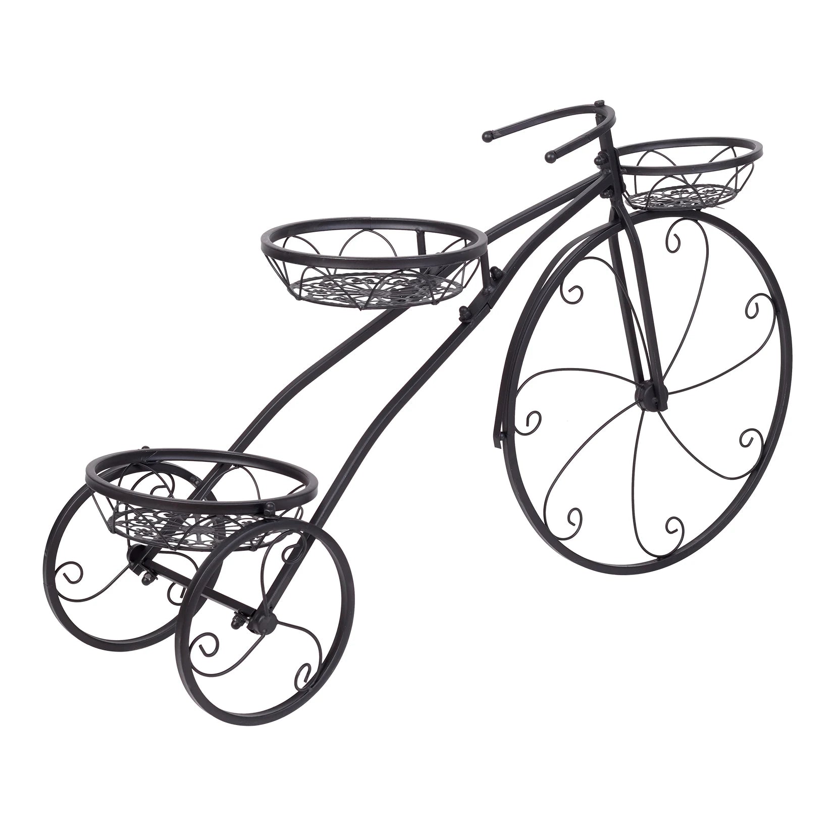 3 Tier Bicycle Shaped Iron Plant Stand 79.5x52cm 28kg Capacity Black for Living Room Garden Patio Balcony