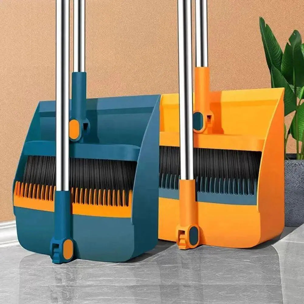 Broom and Dustpan Set Long Handle Folding Cleaning Set with Hair Comb Teeth